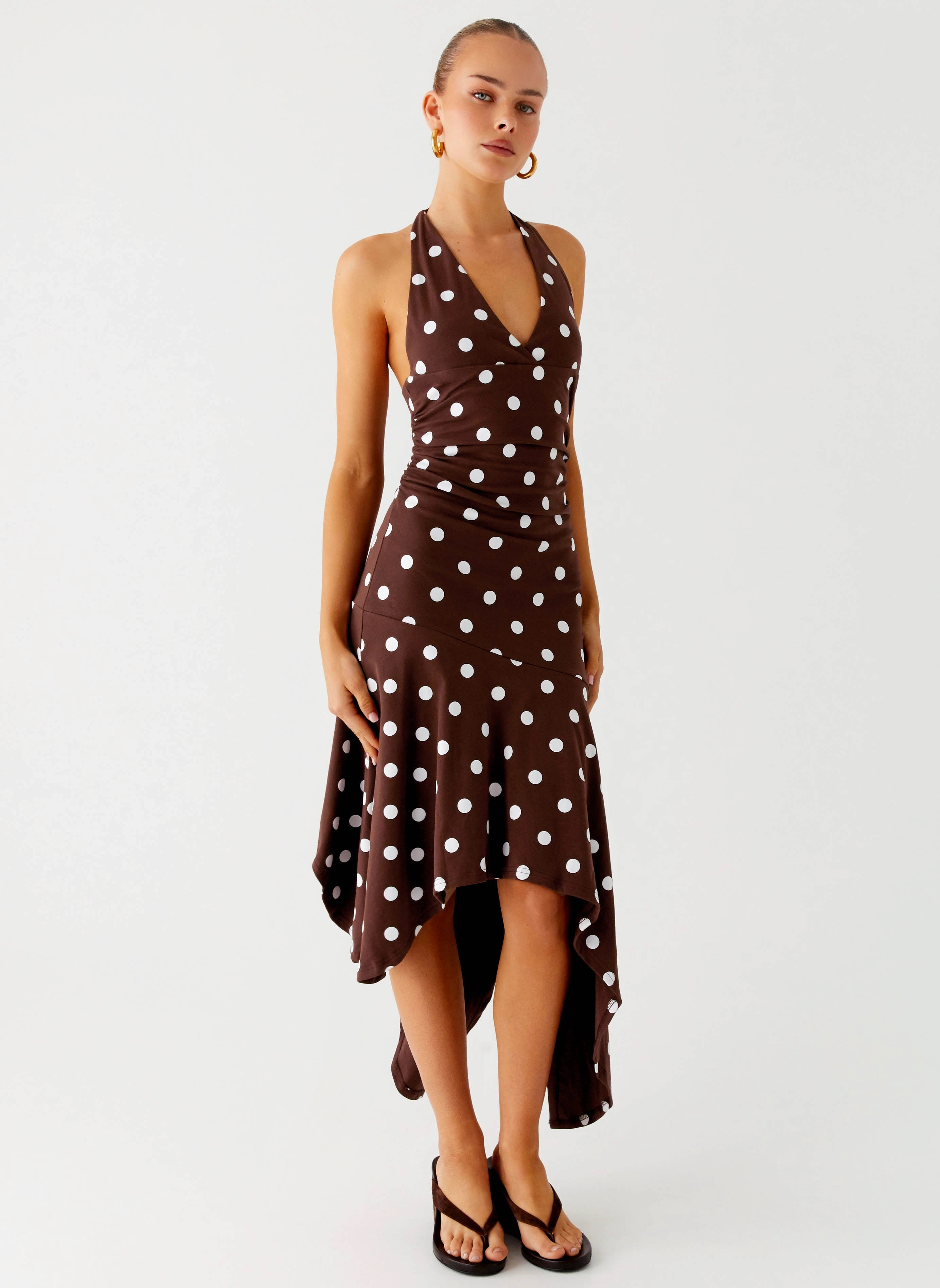 London Cool Subtle Elegance Keylani Halter Midi Dress - Chocolate