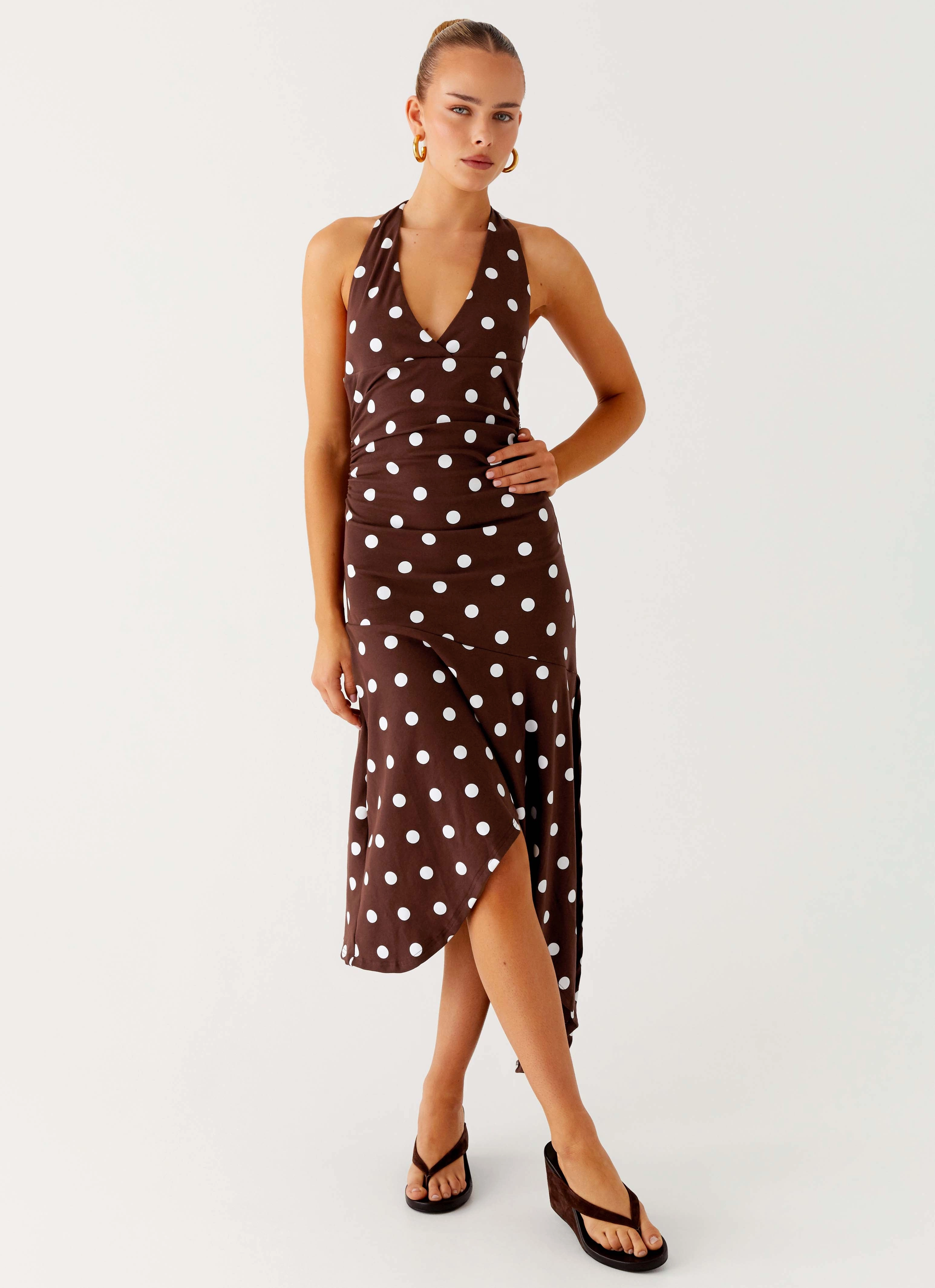 Keylani Halter Midi Dress - Chocolate Heritage-Brand