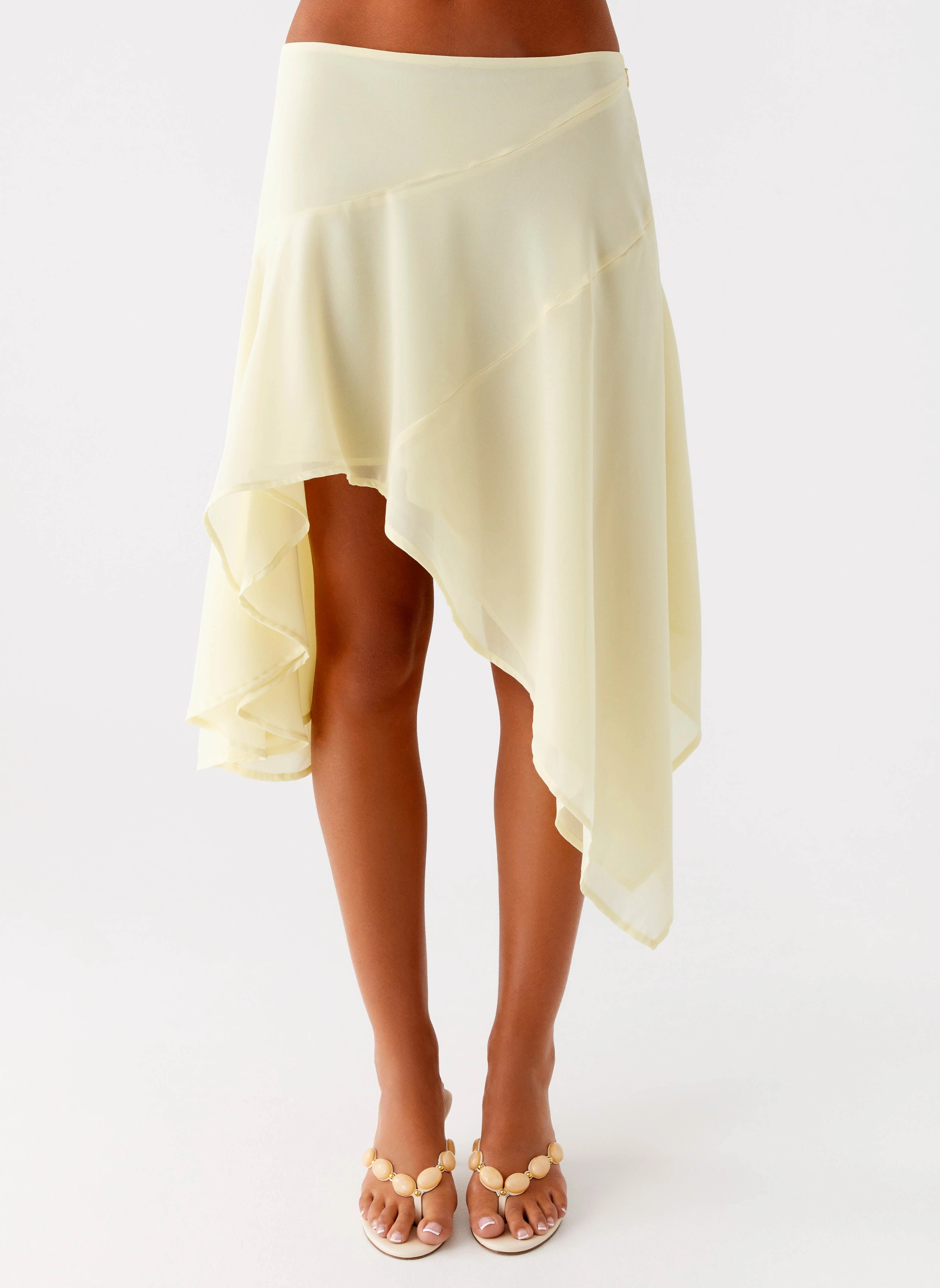 Kia Low Rise Asymmetrical Midi Skirt - Yellow Dynamic Motion