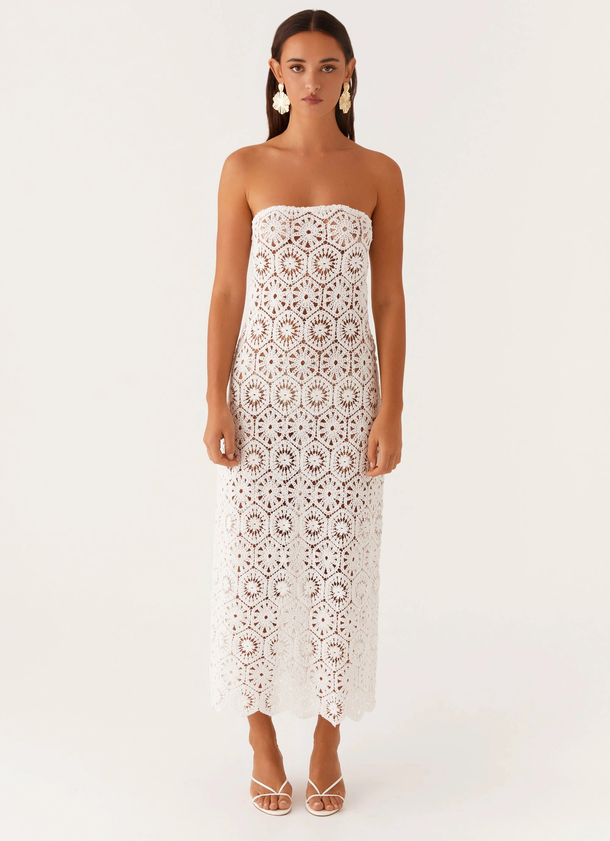 relaxed shape Kingsly Crochet Maxi Dress - White