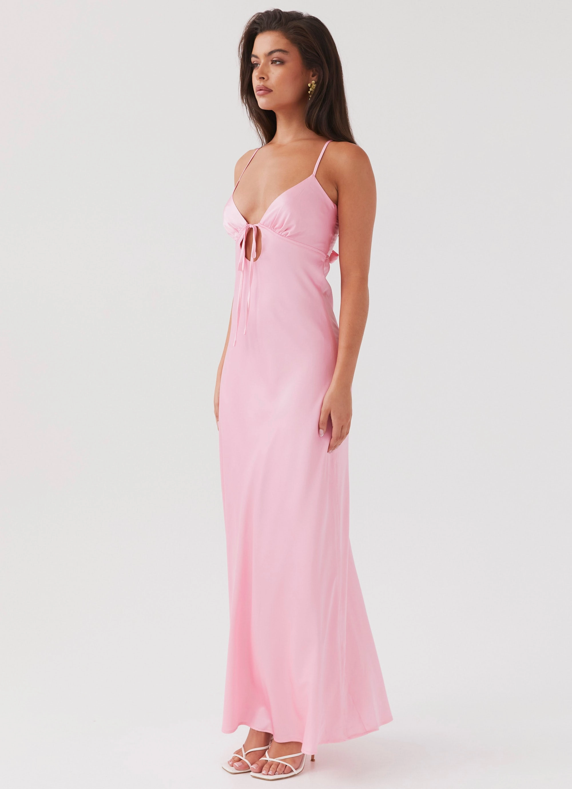 Soft Neutral Smart Casual Flora Satin Maxi Dress - Candy
