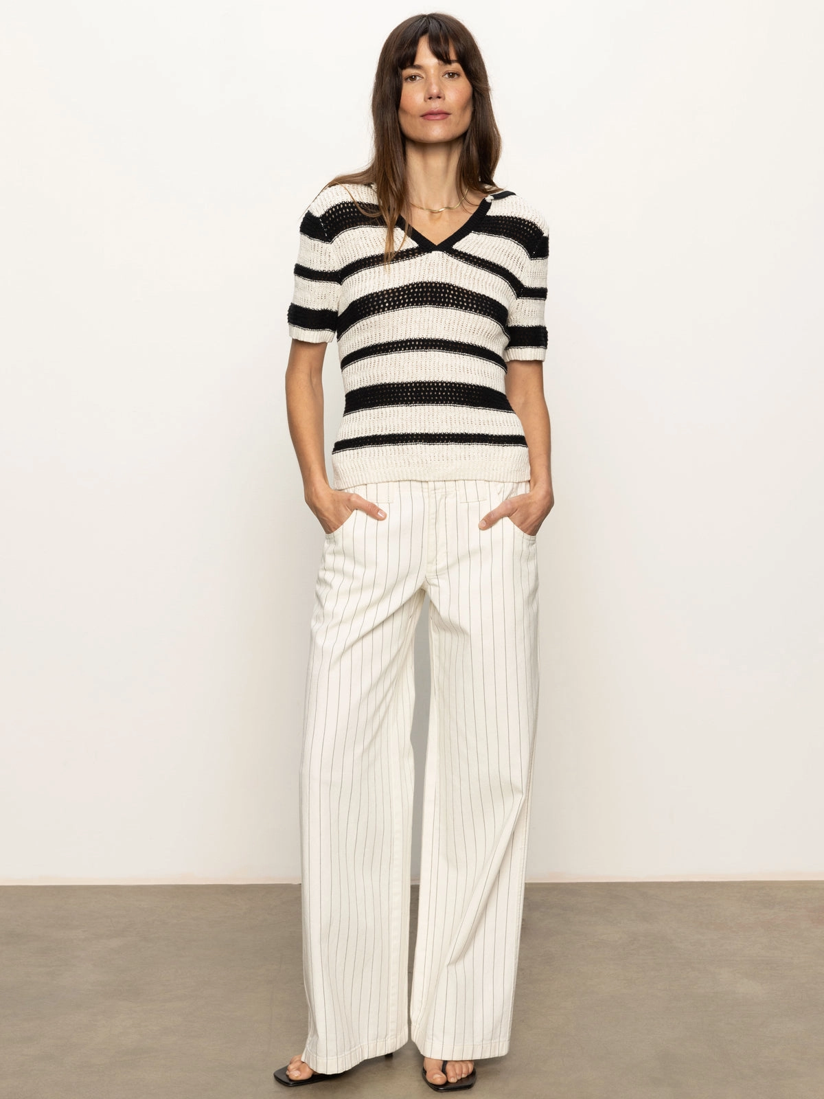 Soft Texture Knitted Collared Top Black Chalk