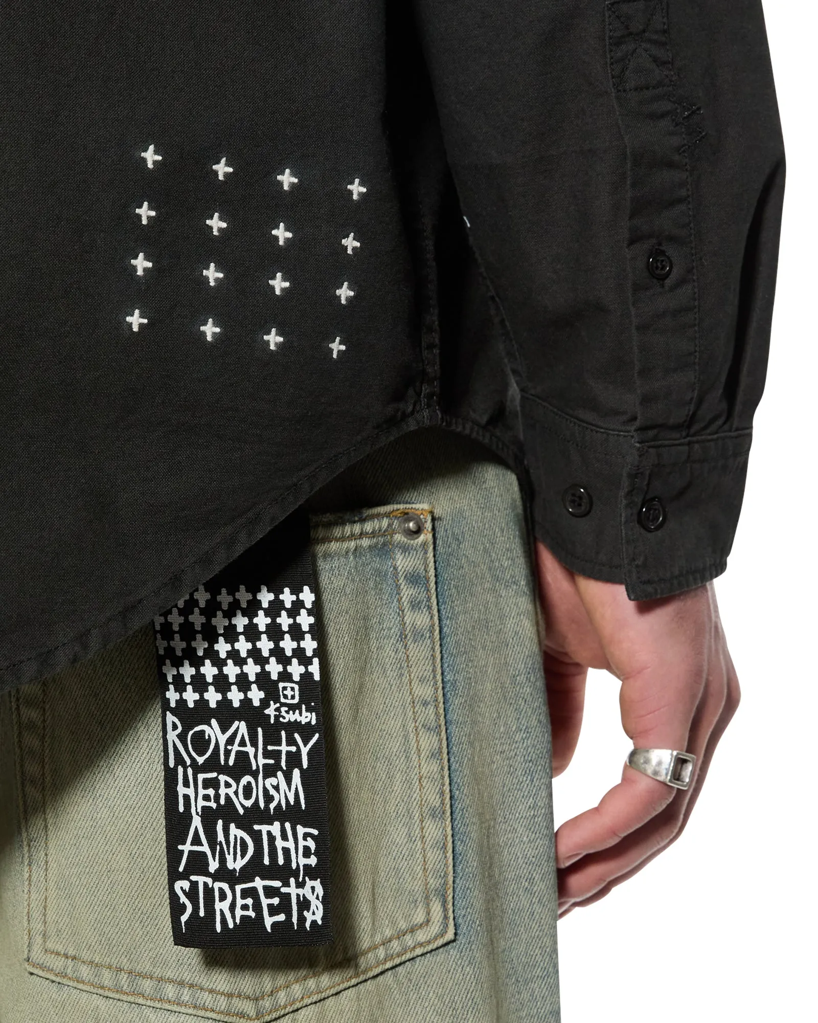 KSIGNATURE BUTTON DOWN LS SHIRT BLACK High Rise Waist