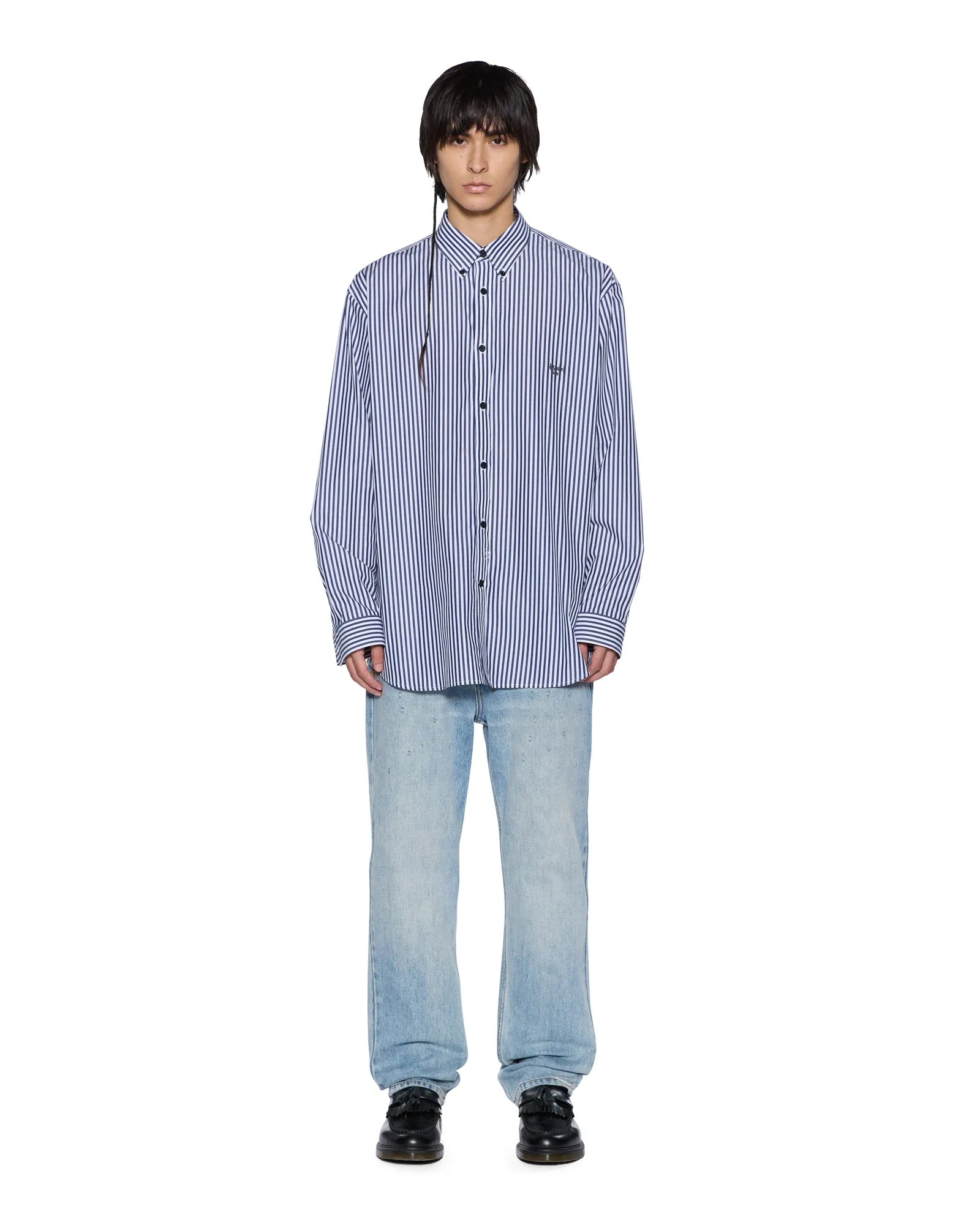 Contoured Cuff Design KSIGNATURE LS SHIRT WHITE STRIPE