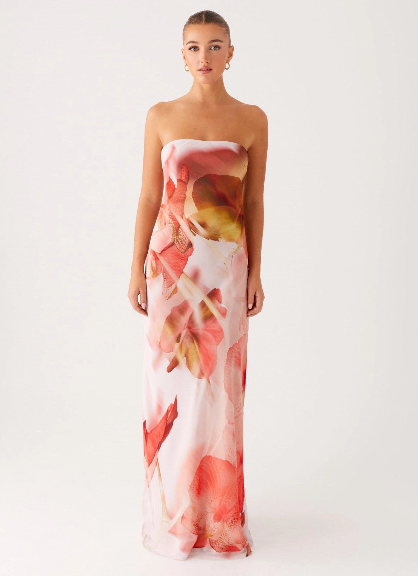 Belt Waist Kunis Maxi Dress - Peach Rose