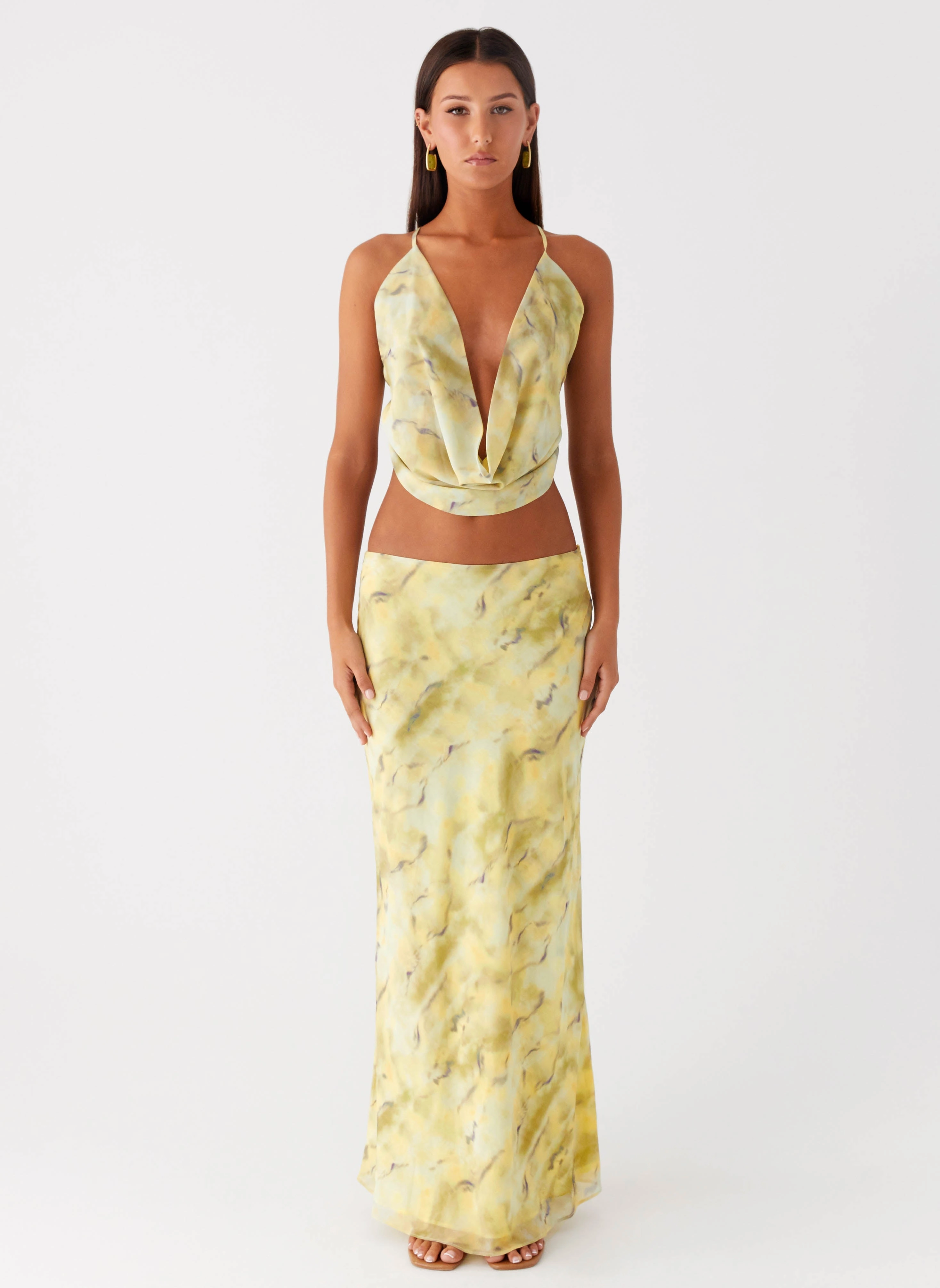 Simple Flow Weekend Ready Kylo Low Rise Maxi Skirt - Yellow Tie Dye