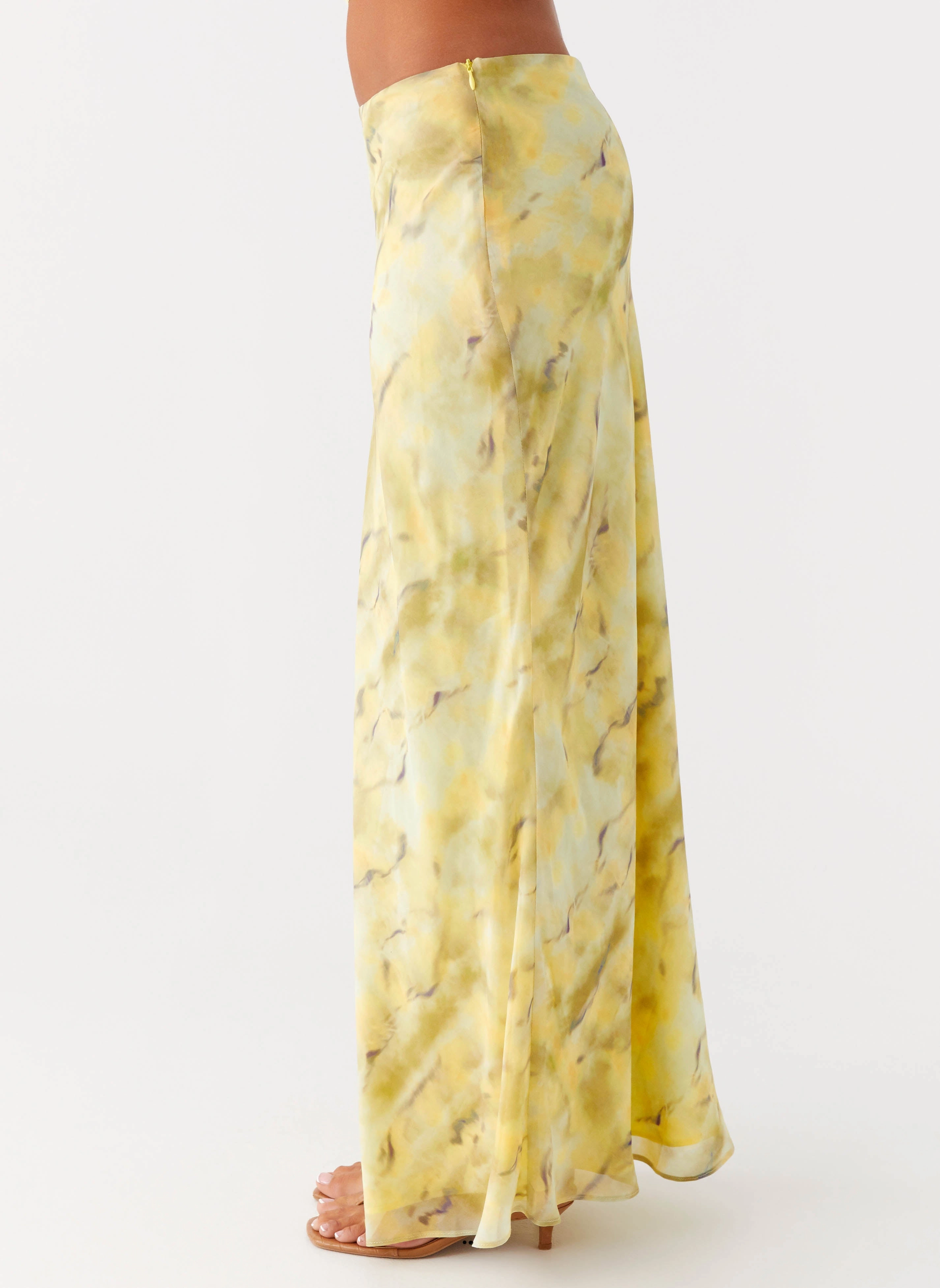 Kylo Low Rise Maxi Skirt - Yellow Tie Dye Frayed hem