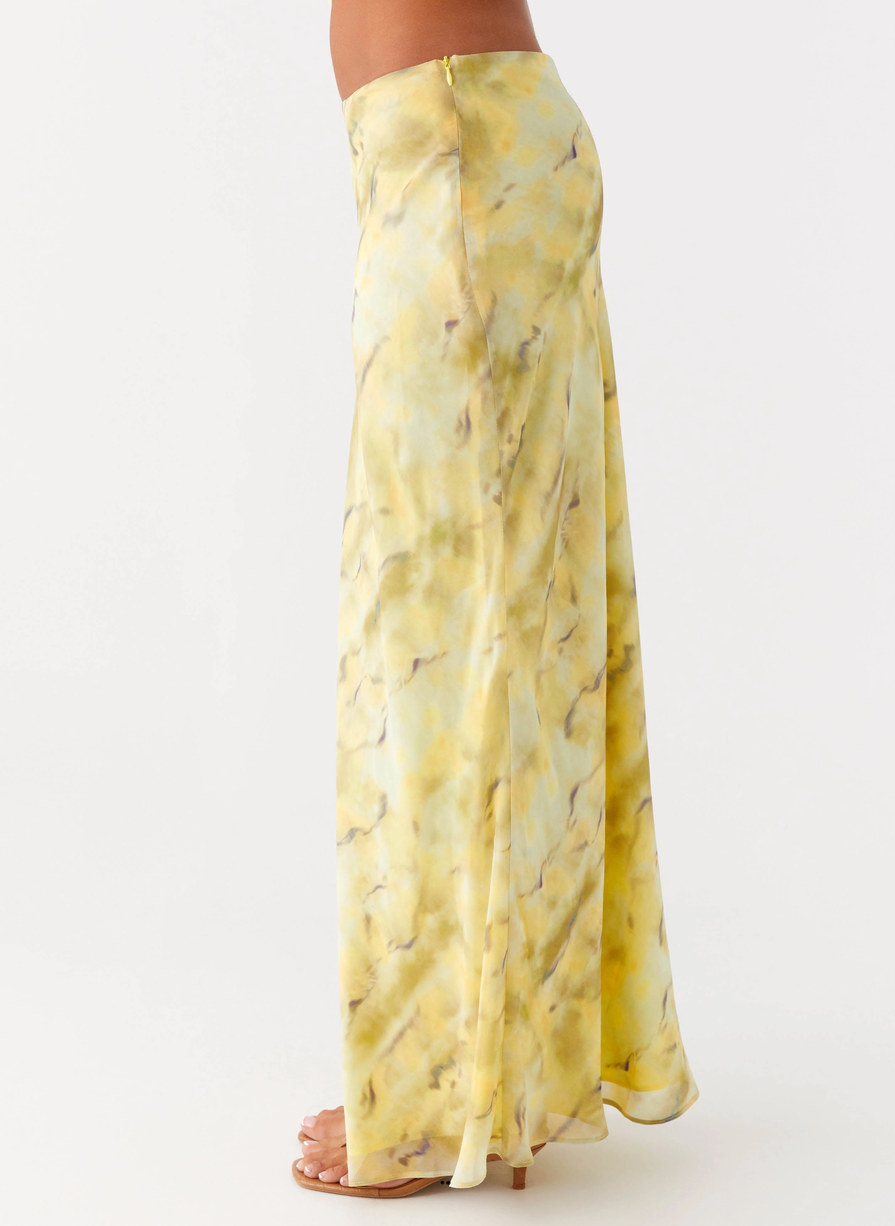 Kylo Low Rise Maxi Skirt - Yellow Tie Dye Ventilated Panels Smooth Edging