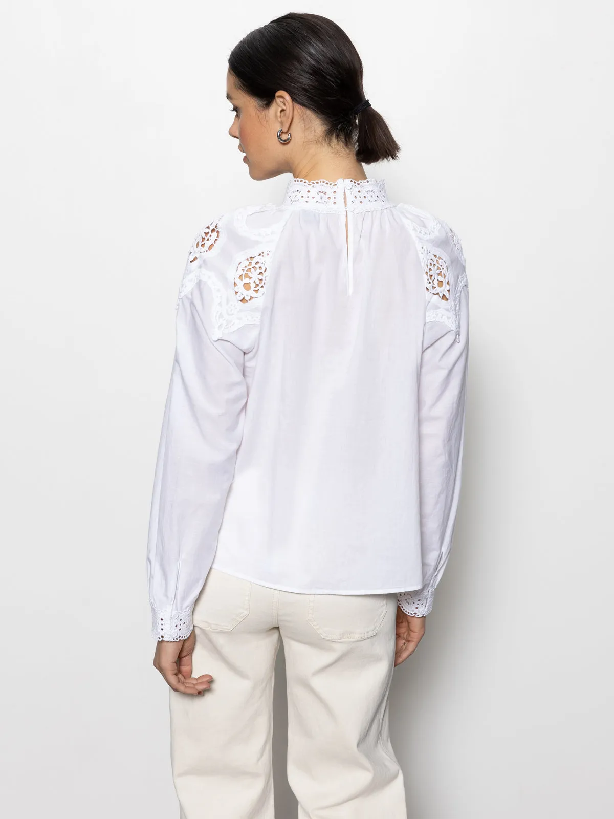 Lace Popover Blouse White NonScratchyLining Airflow Ventilation Zones