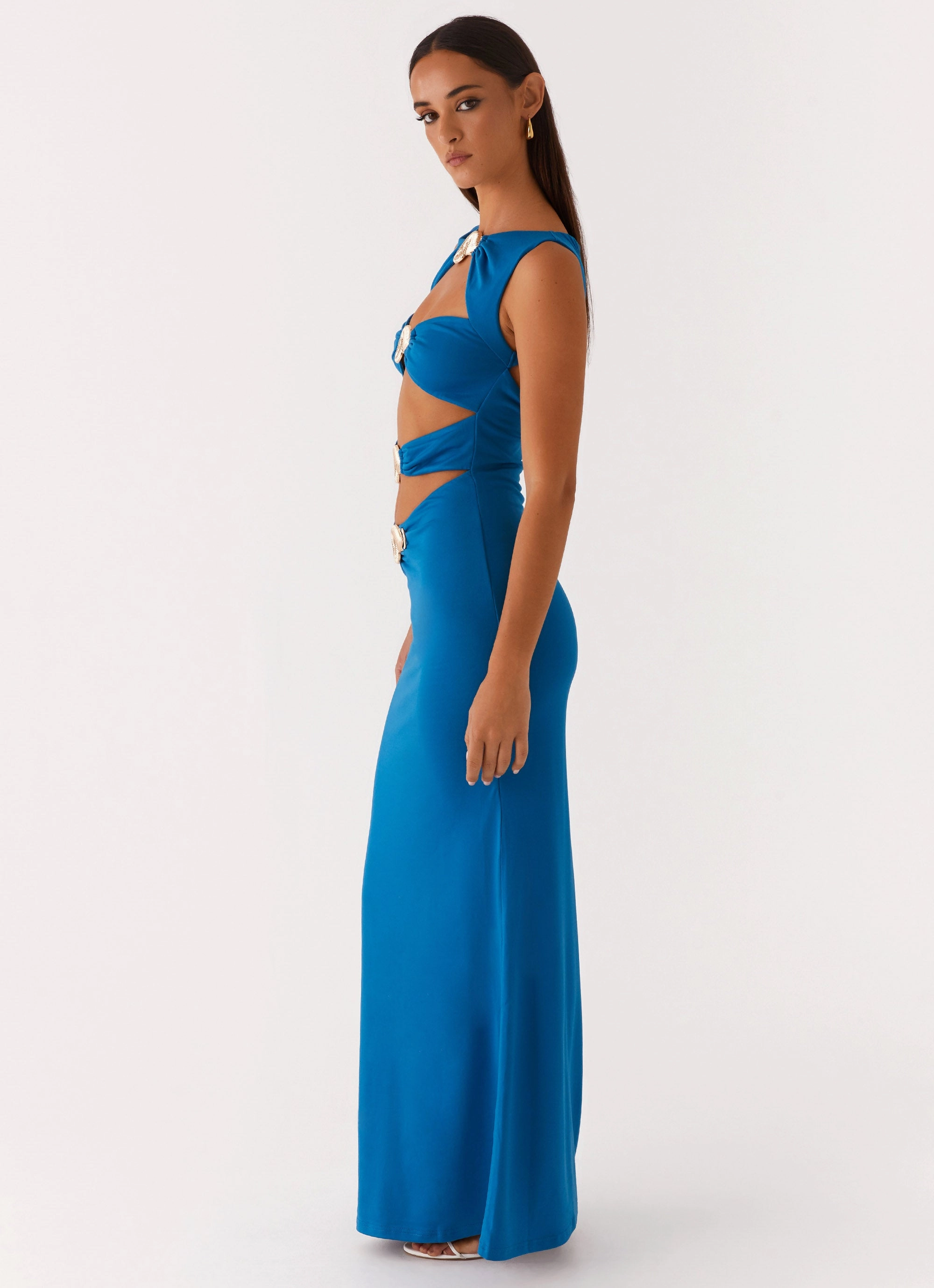 Brunch Fit Chic Comfort Look Lagoon Cut Out Maxi Dress - Royal Blue