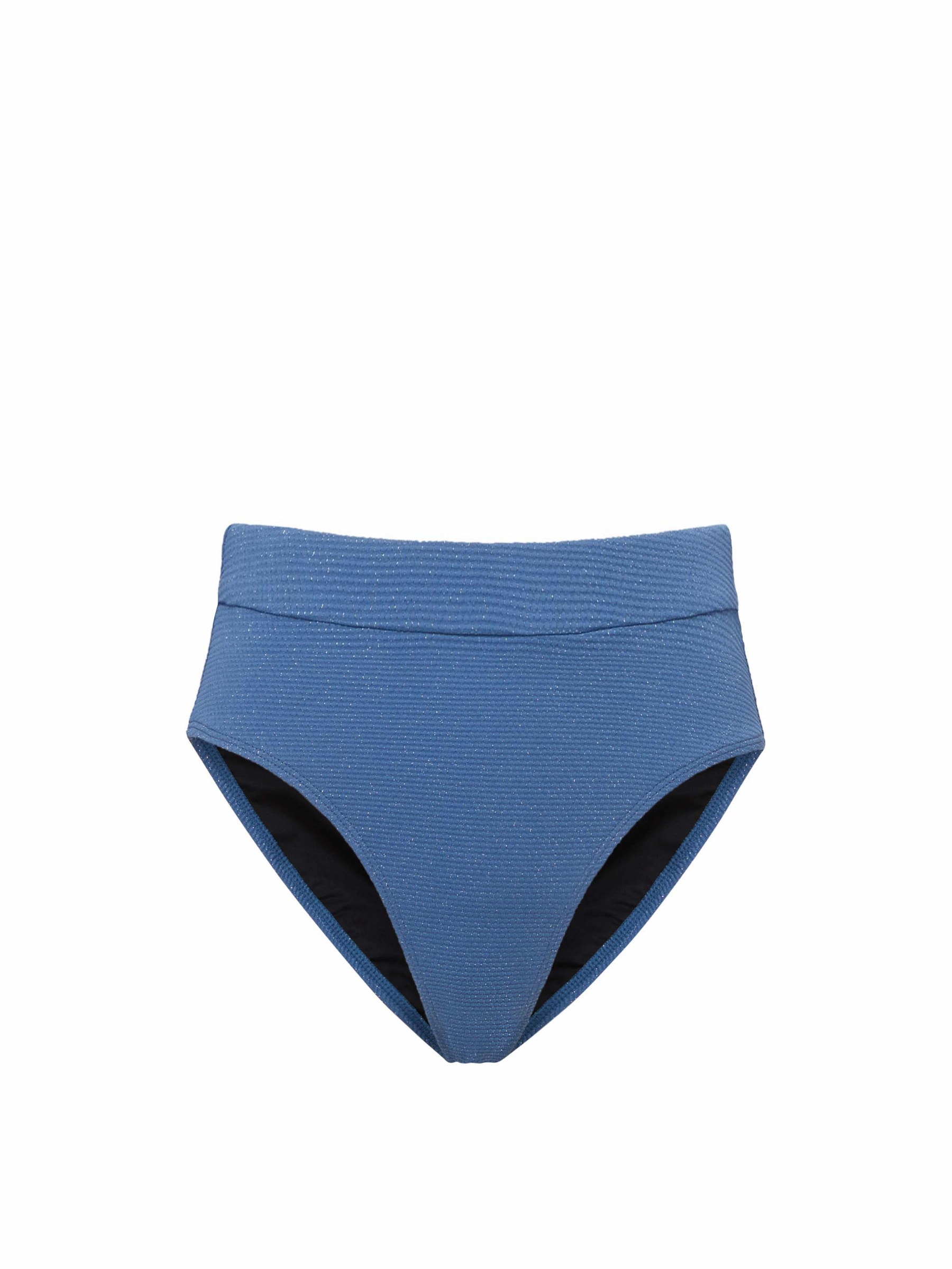 Hi Leg Hi Waist Bottom In Steel Blue Metallic Pique Outdoor Swim