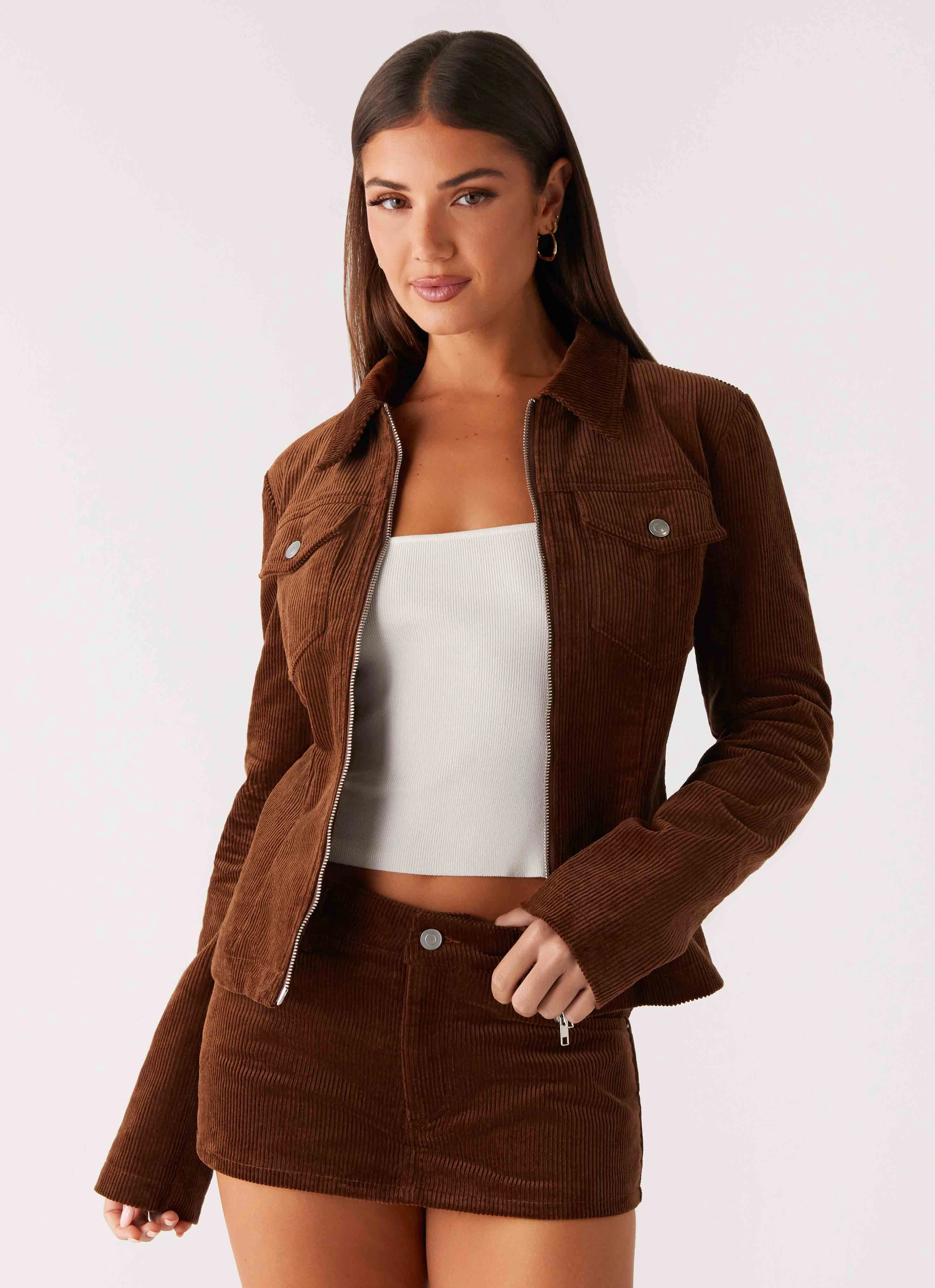 Taped Zippers Taliyah Cord Jacket - Walnut