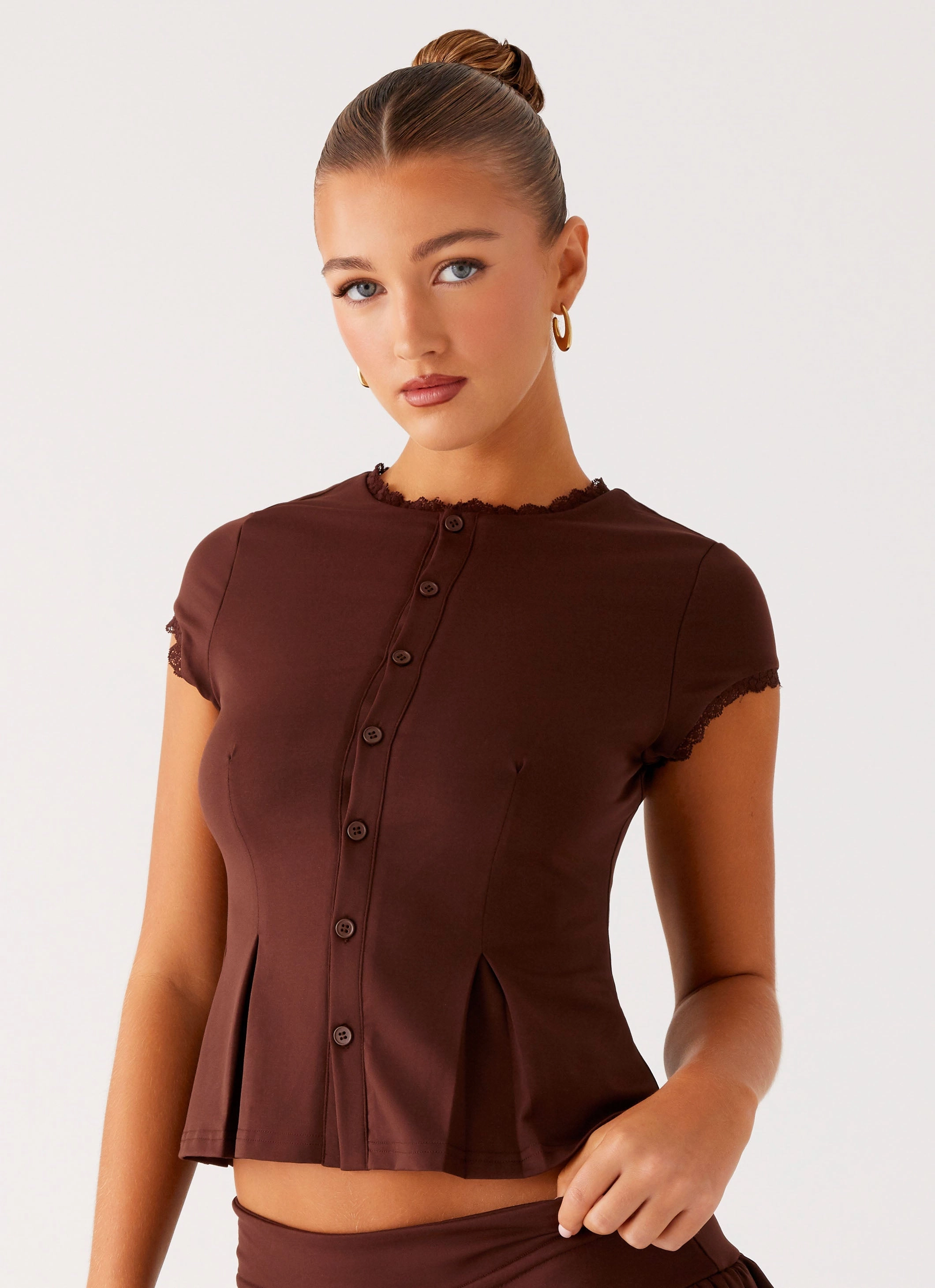 Landon Button Up Top - Chocolate NonIrritatingStitching Anti Pill Surface