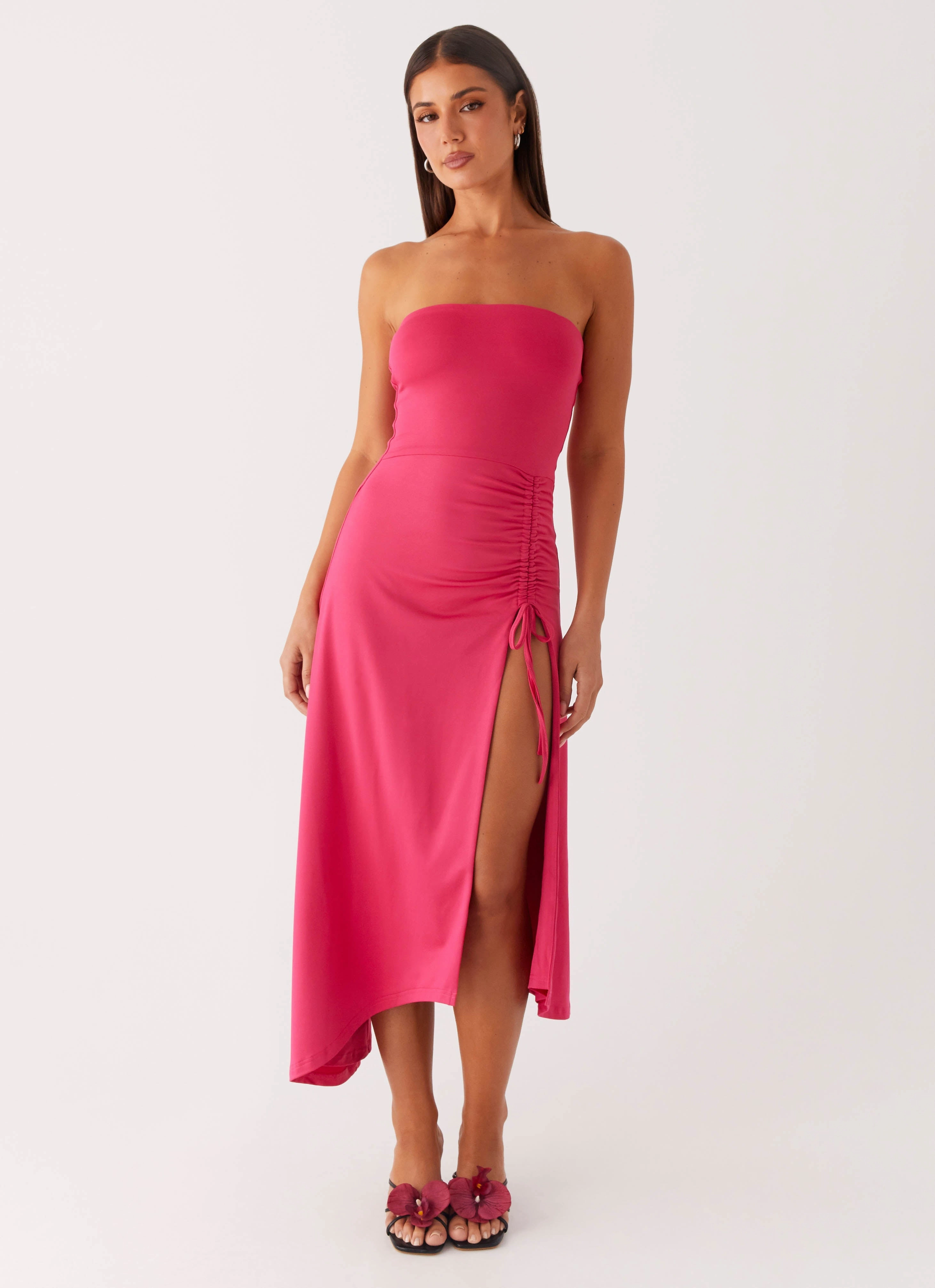 Dreamy Drape Calm Outfit Laoise Midi Dress - Hot Pink