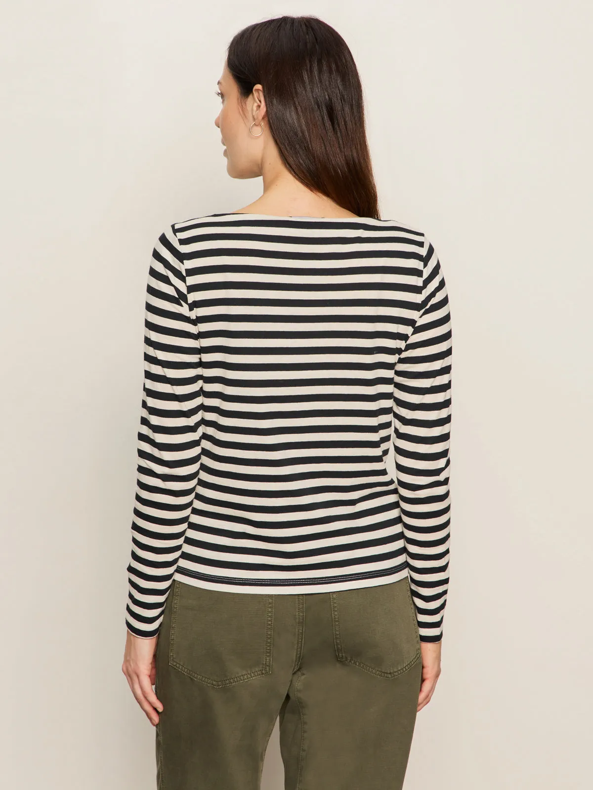 Reflective Detailing FlexibleWaistband Boatneck Long Sleeve Tee Light Oat/Black Stripe