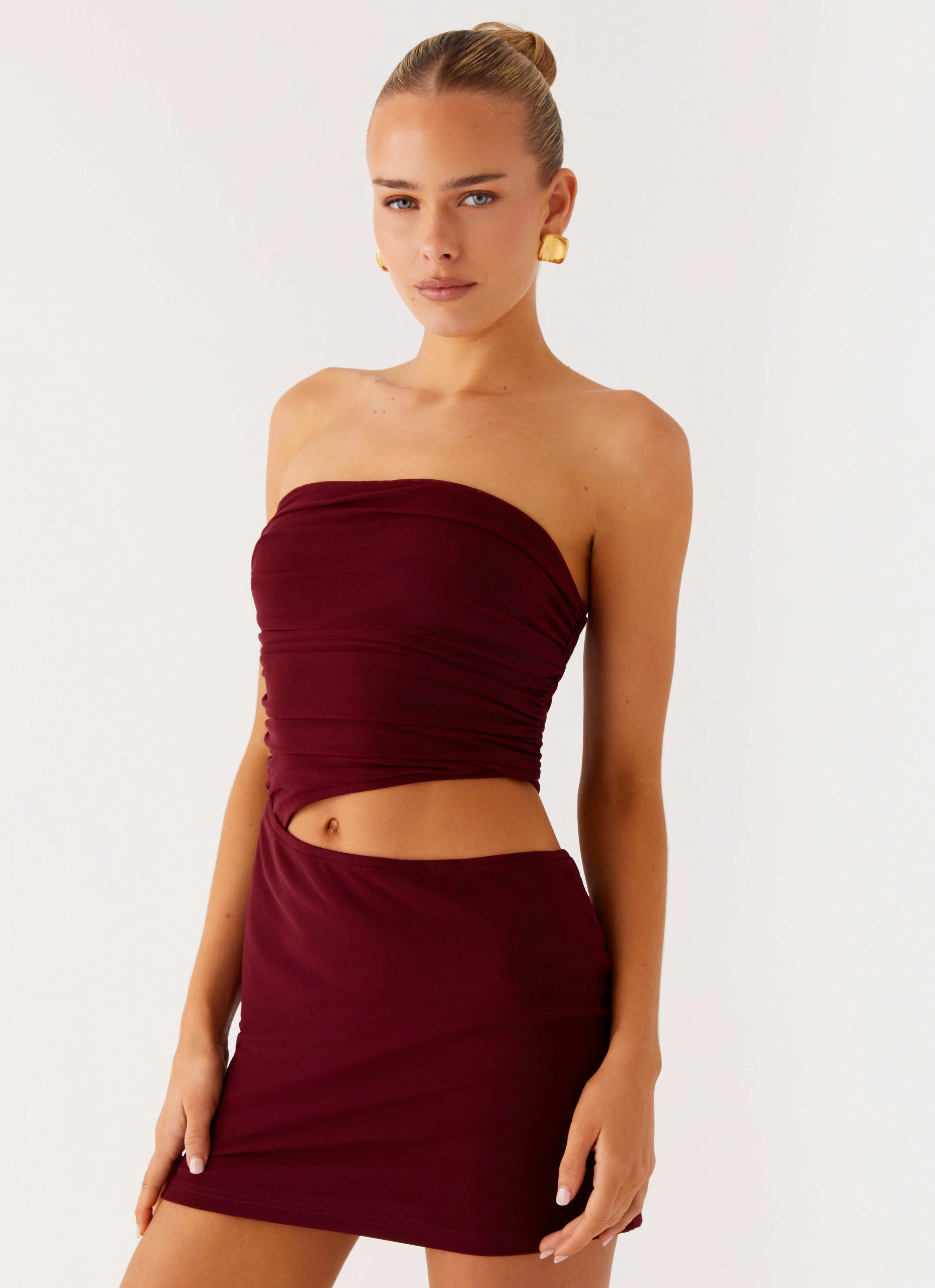 Last Heartbreak Mini Dress - Burgundy Silky Surface