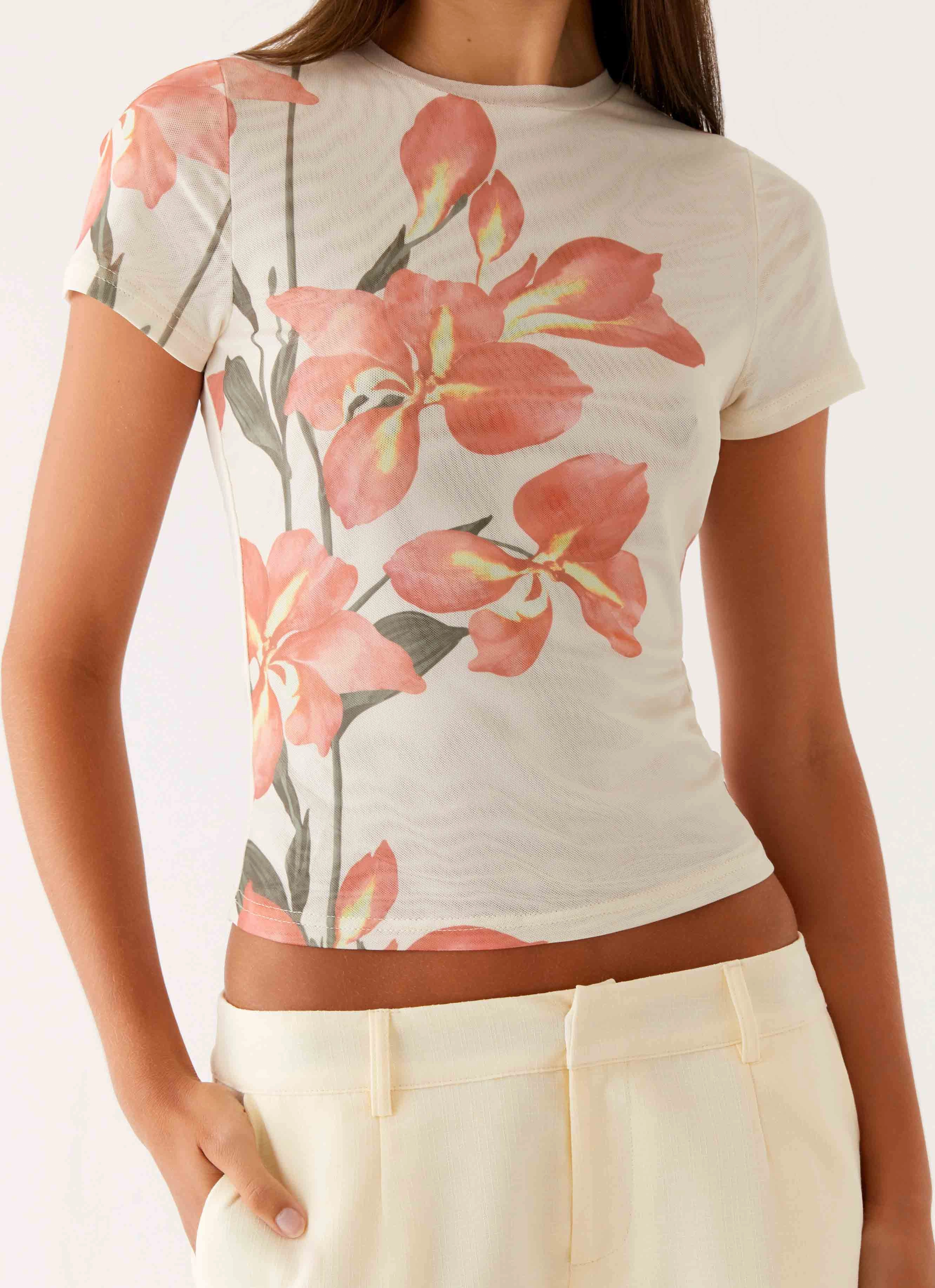 Late Night Mesh Baby Tee - Siena Floral Relaxed Tank LoopwheelFabric