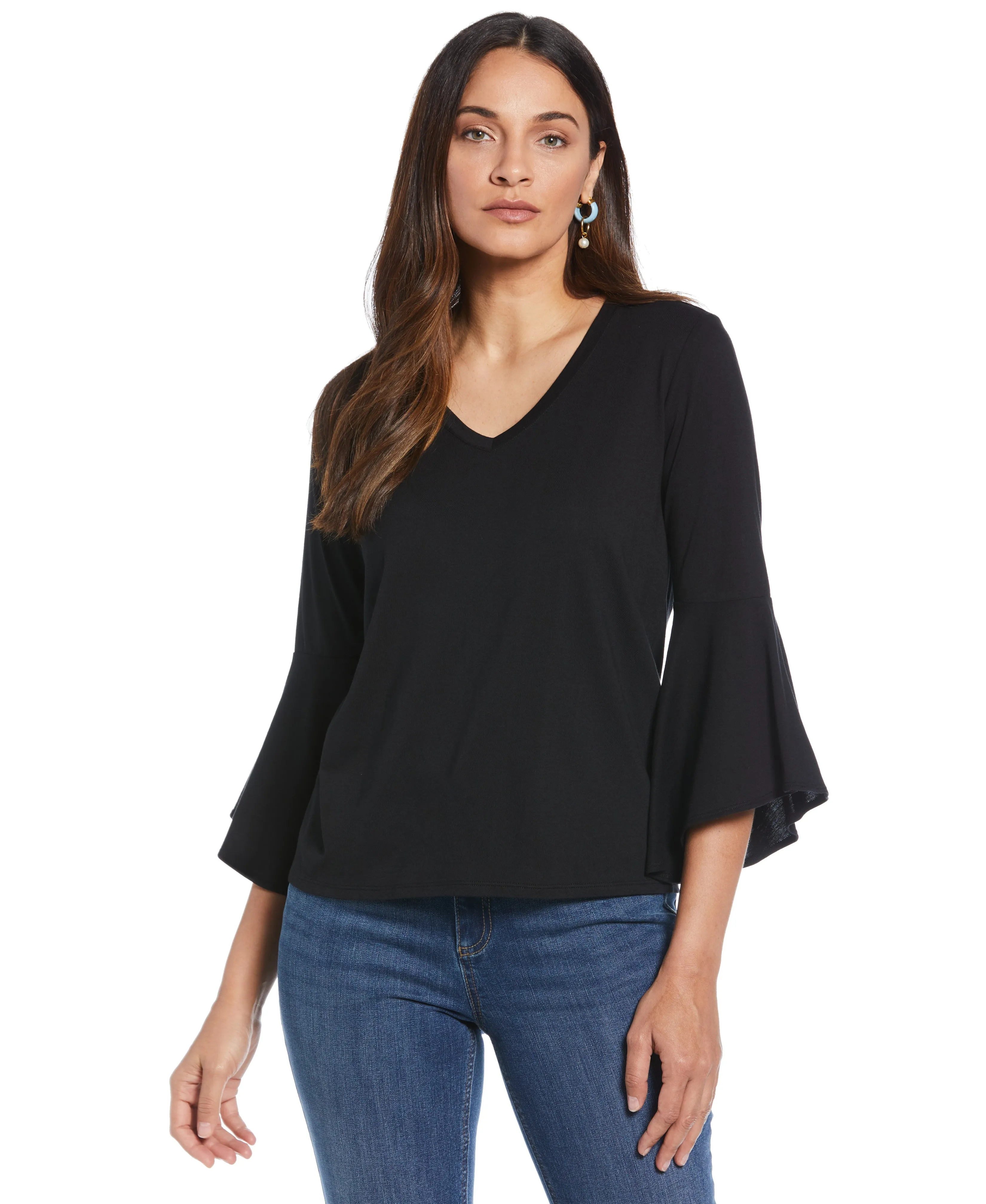 Knit V-Neck Ruffle Sleeve Top UVProtection