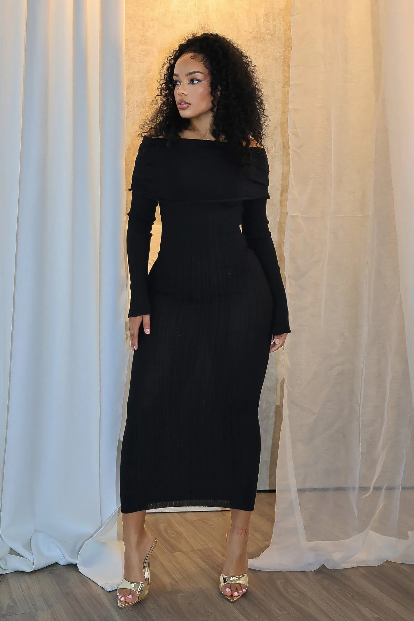 Fatal Trouble Off Shoulder Sweater Maxi Dress Trend-Inspired