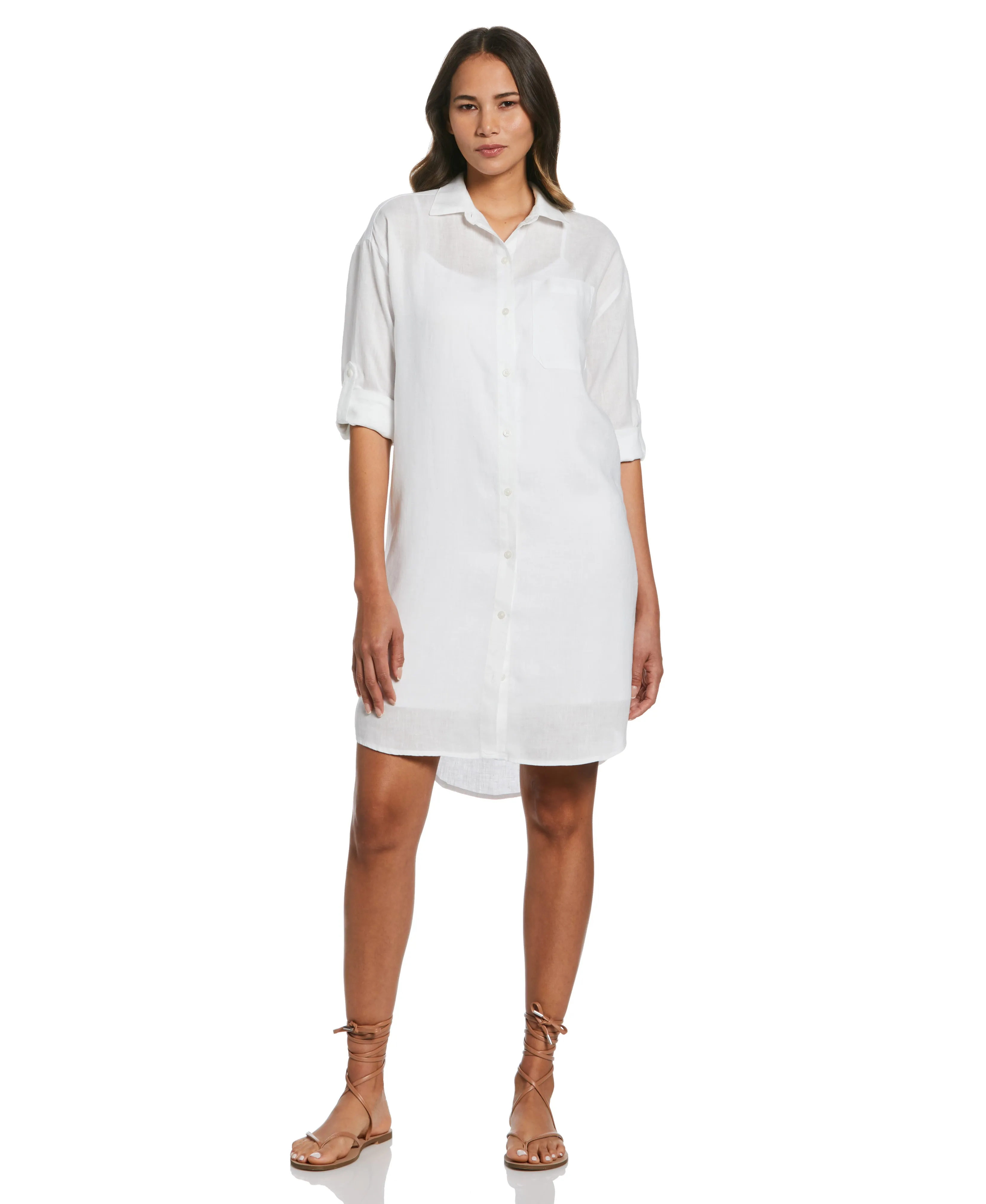 Roll Sleeve Linen Shirt Dress Cozy Balance Flowy-Shape