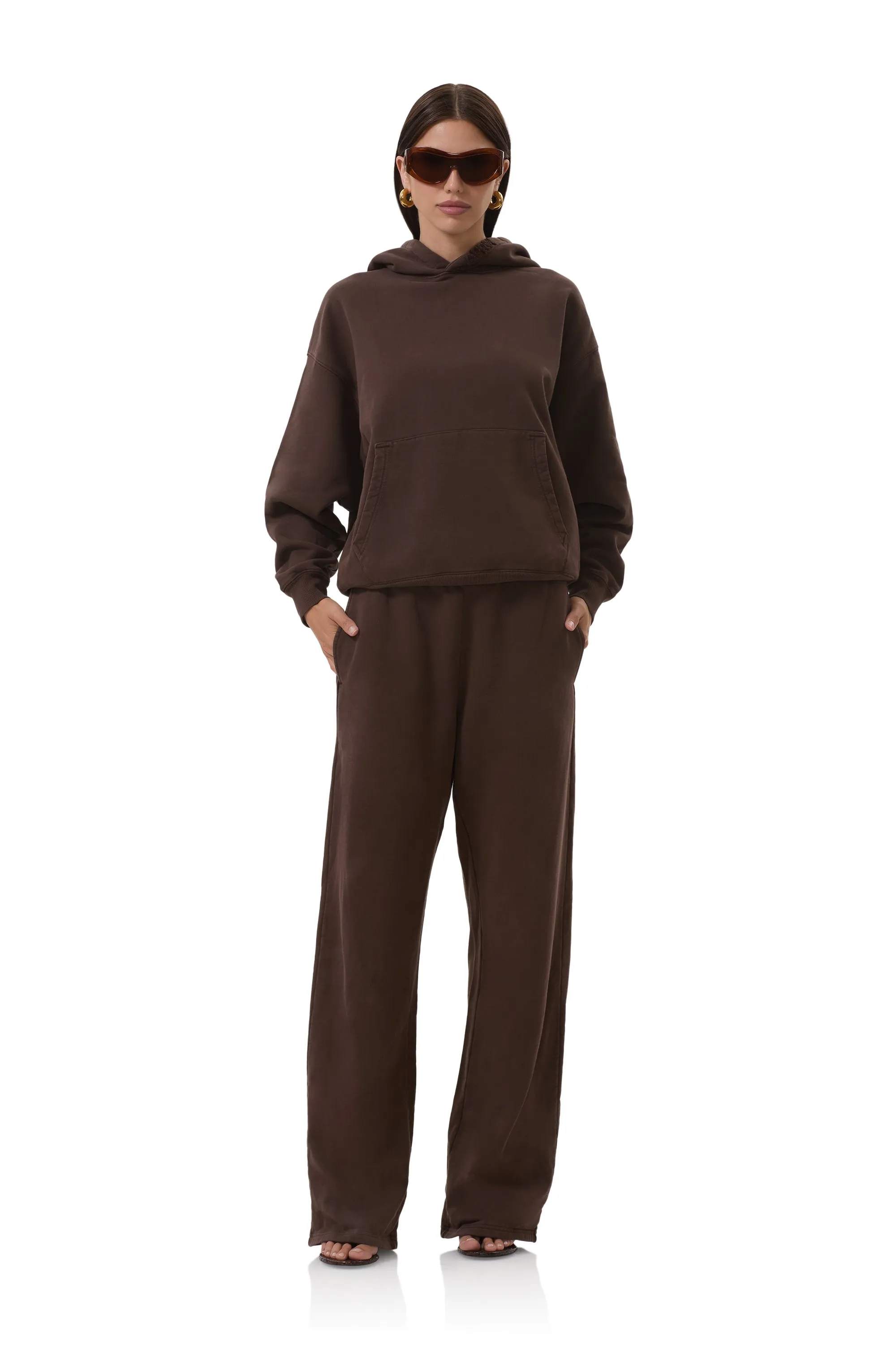 Finley Straight Leg Sweatpant - Espresso Side Pockets