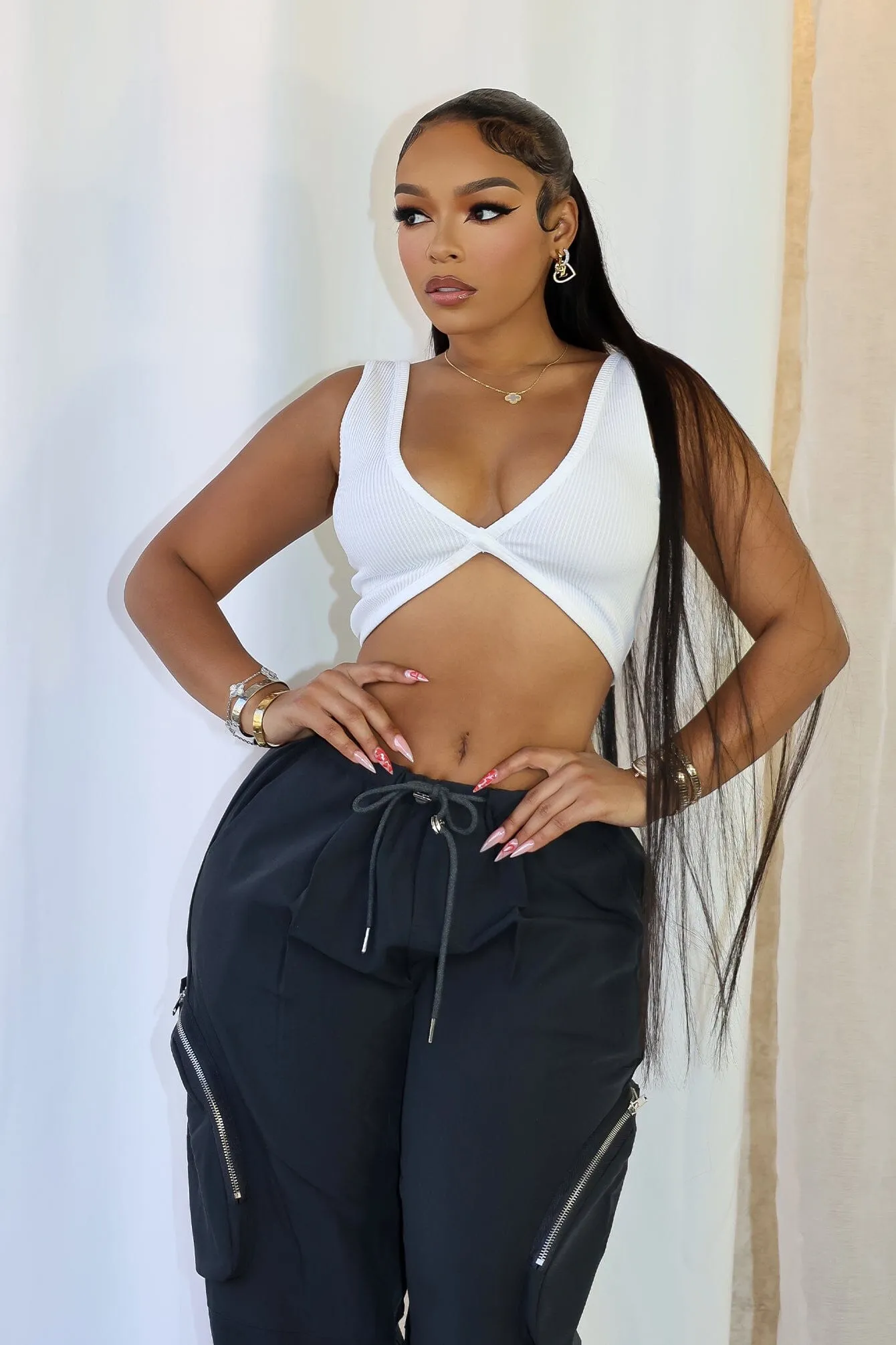 OdorResistant Winter Wardrobe Journee Deep V Ribbed Crop Top