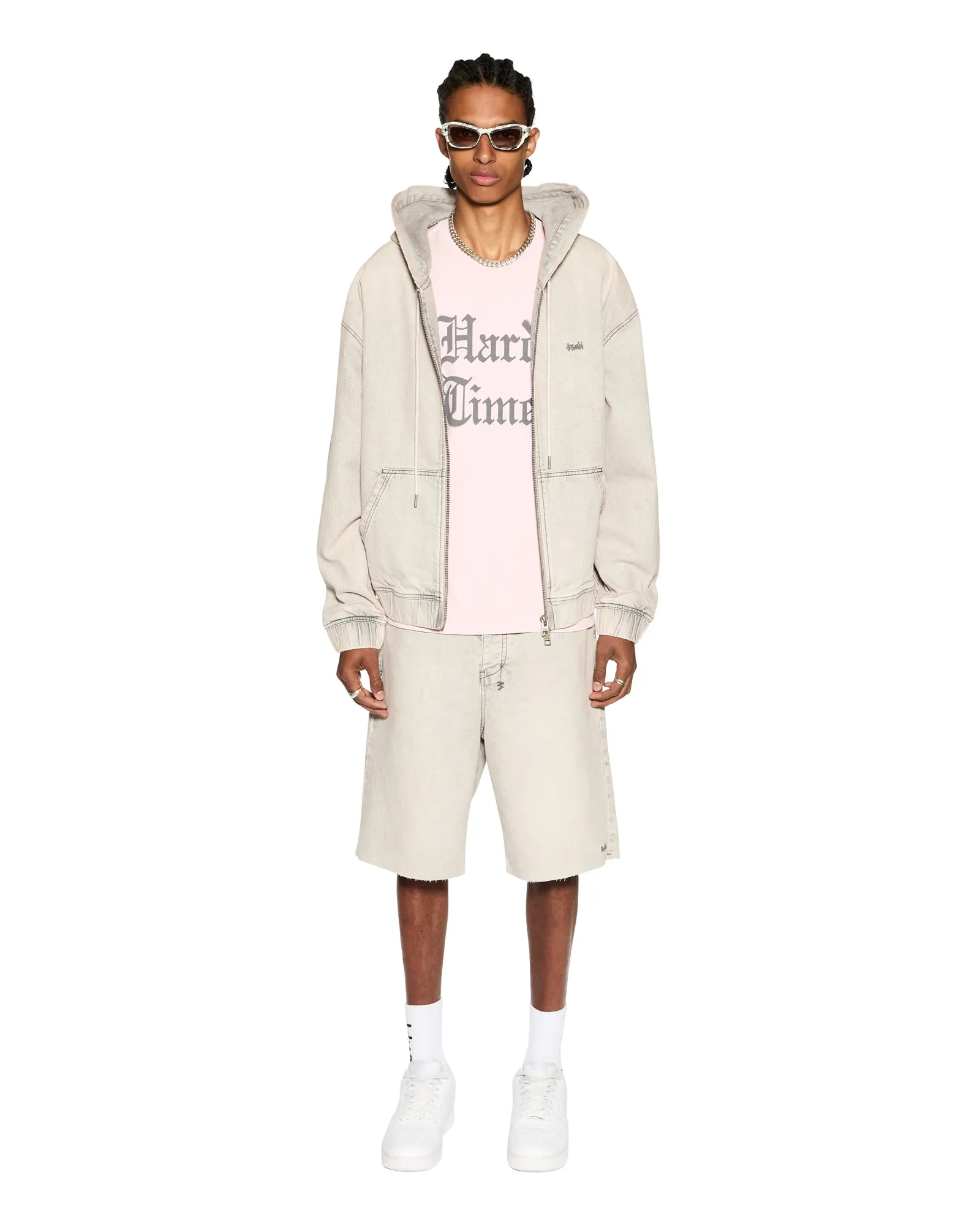 Layered Panel Construction HARD TIMES KASH SS TEE QUARTZ ConvertibleCollar