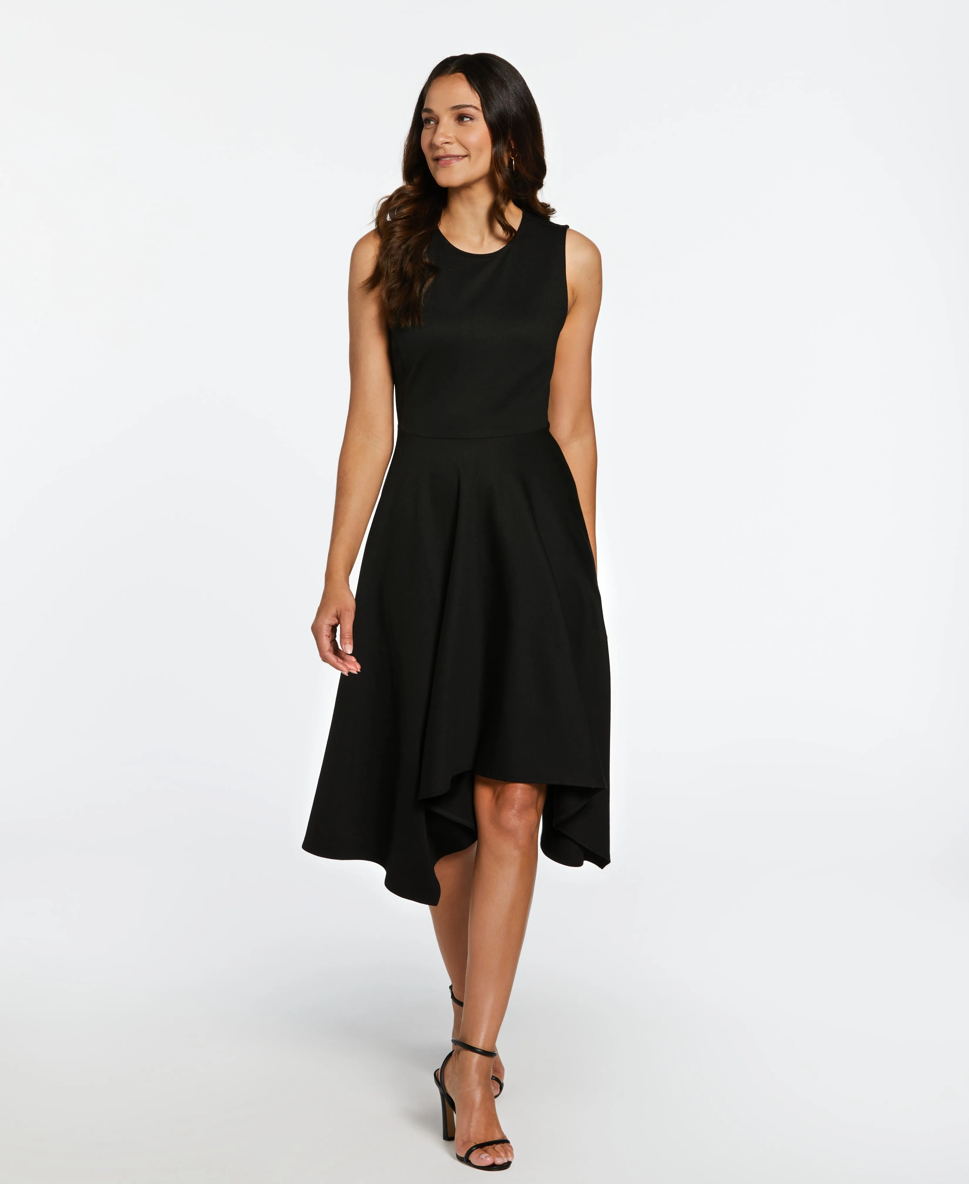 Romantic-Detail Comfy and Chic Draped Skirt Sleeveless Ponte Dress