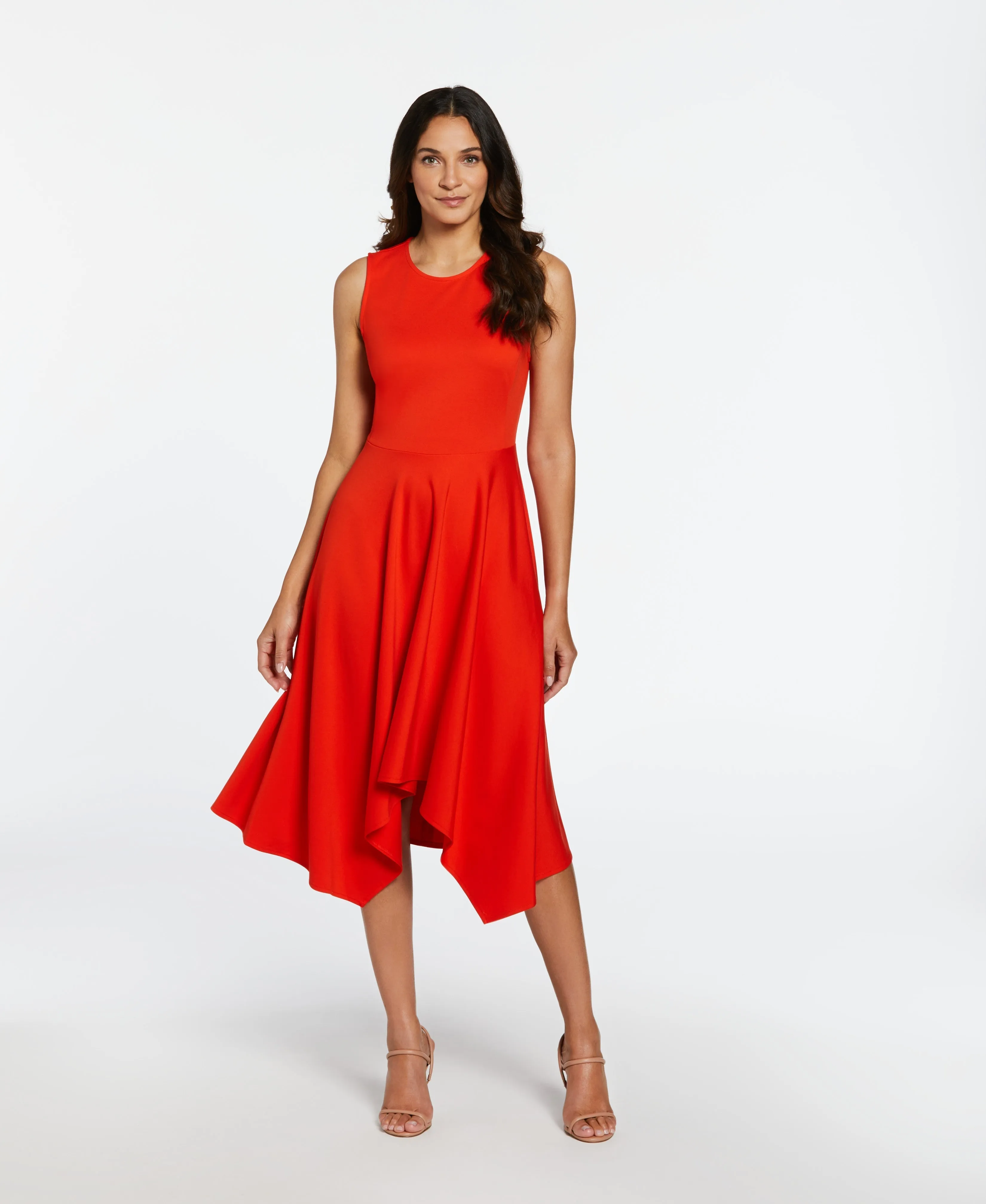 Draped Skirt Sleeveless Ponte Dress Year Rounder Delicate Touch