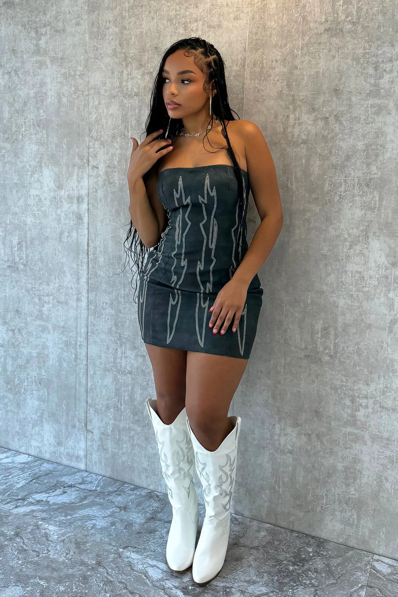 Balanced Tone Luxe Appeal Hear Me PU Western Mini Dress