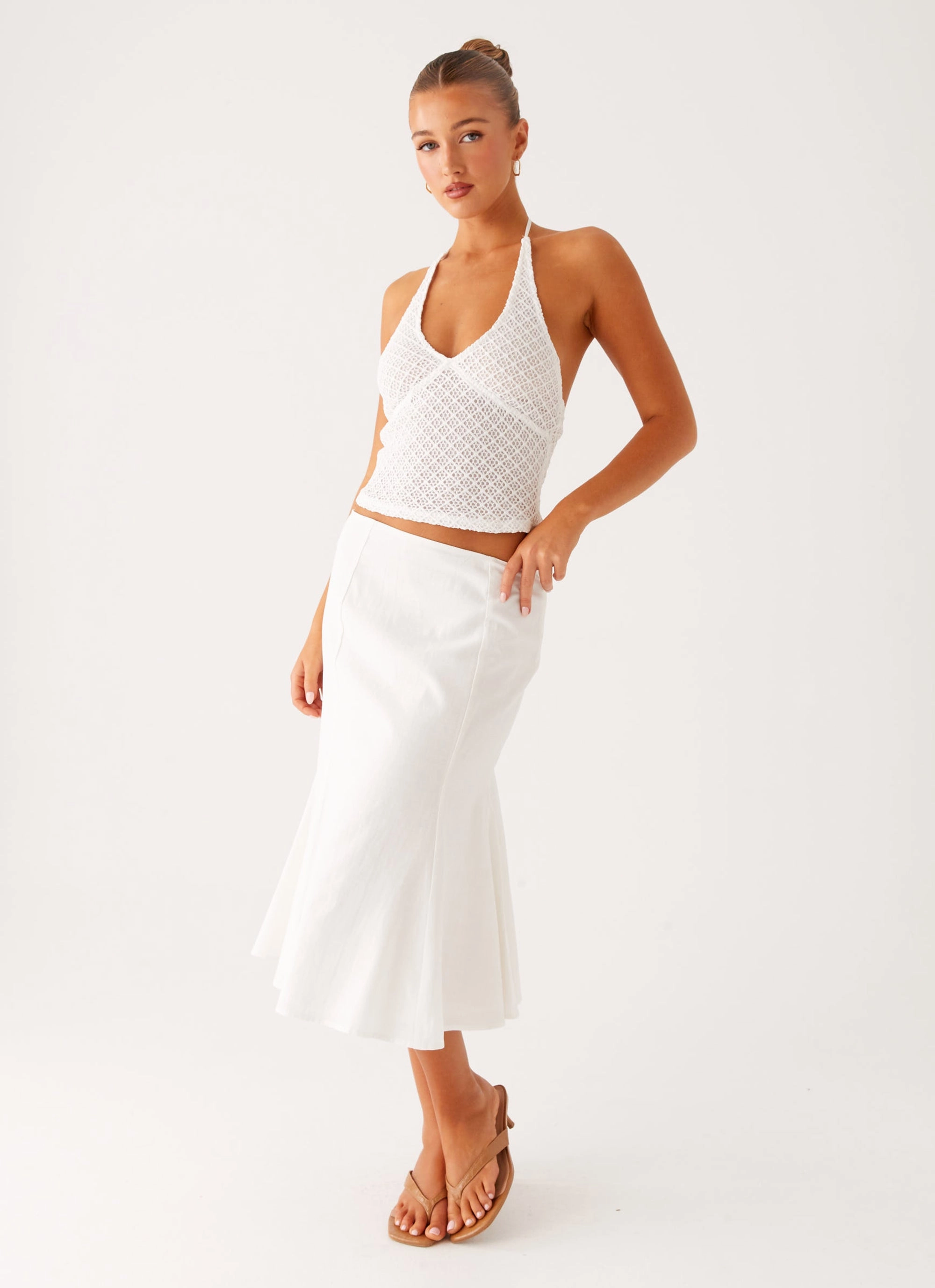 Detail Focus Multi Purpose Fabric Olive Midi Skirt - Ivory