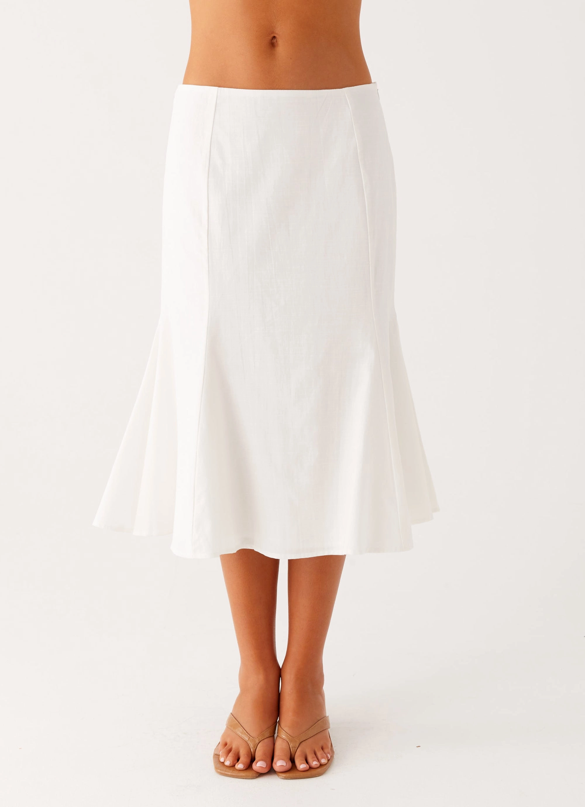 Olive Midi Skirt - Ivory Structured Shape Modern Luxe