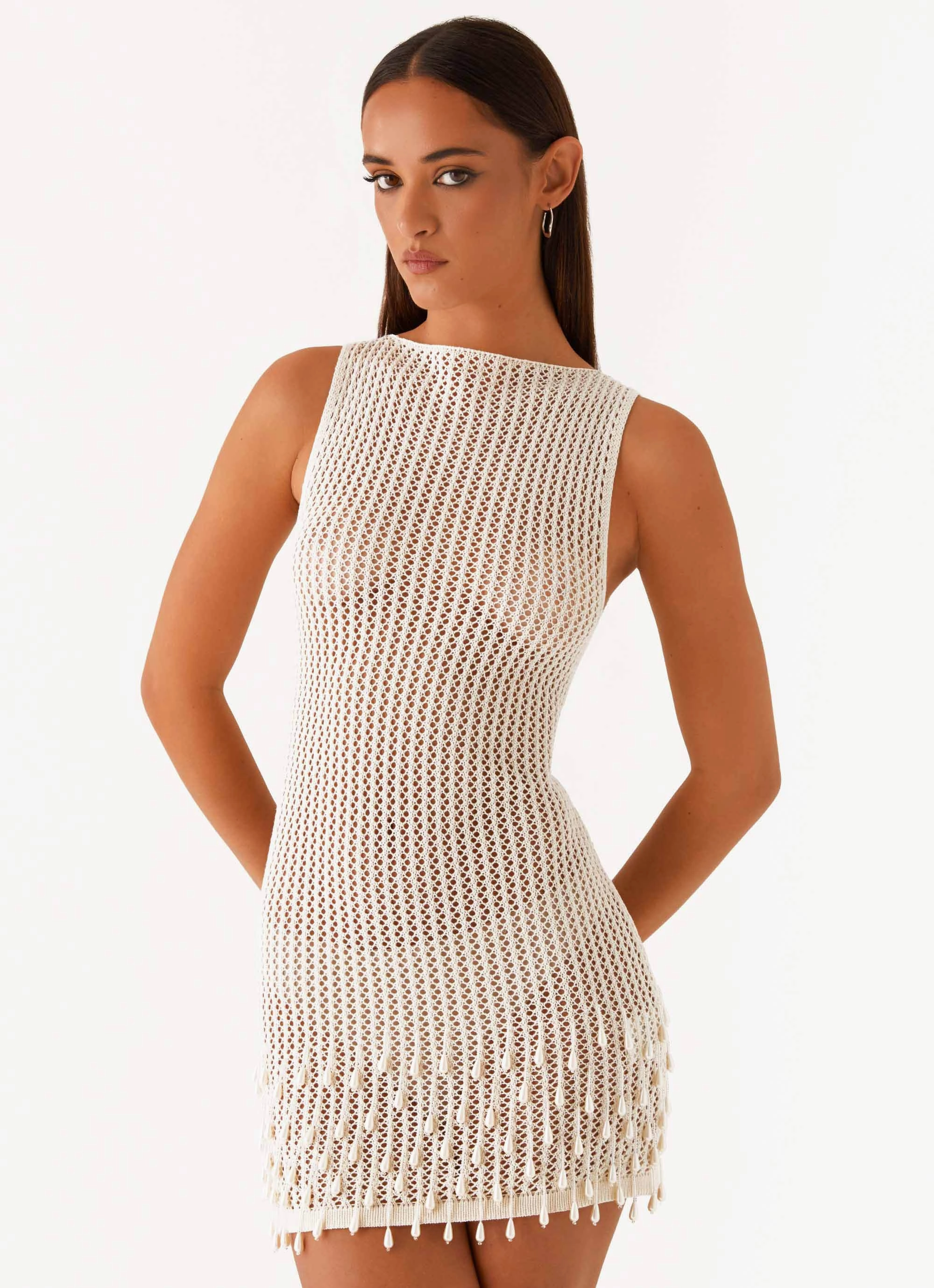 Miracle Beaded Crochet Mini Dress - Ivory Performance Wear Weekend Vibes