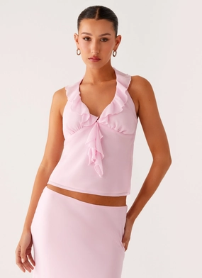 Log In Halter Top - Baby Pink LightweightWeave