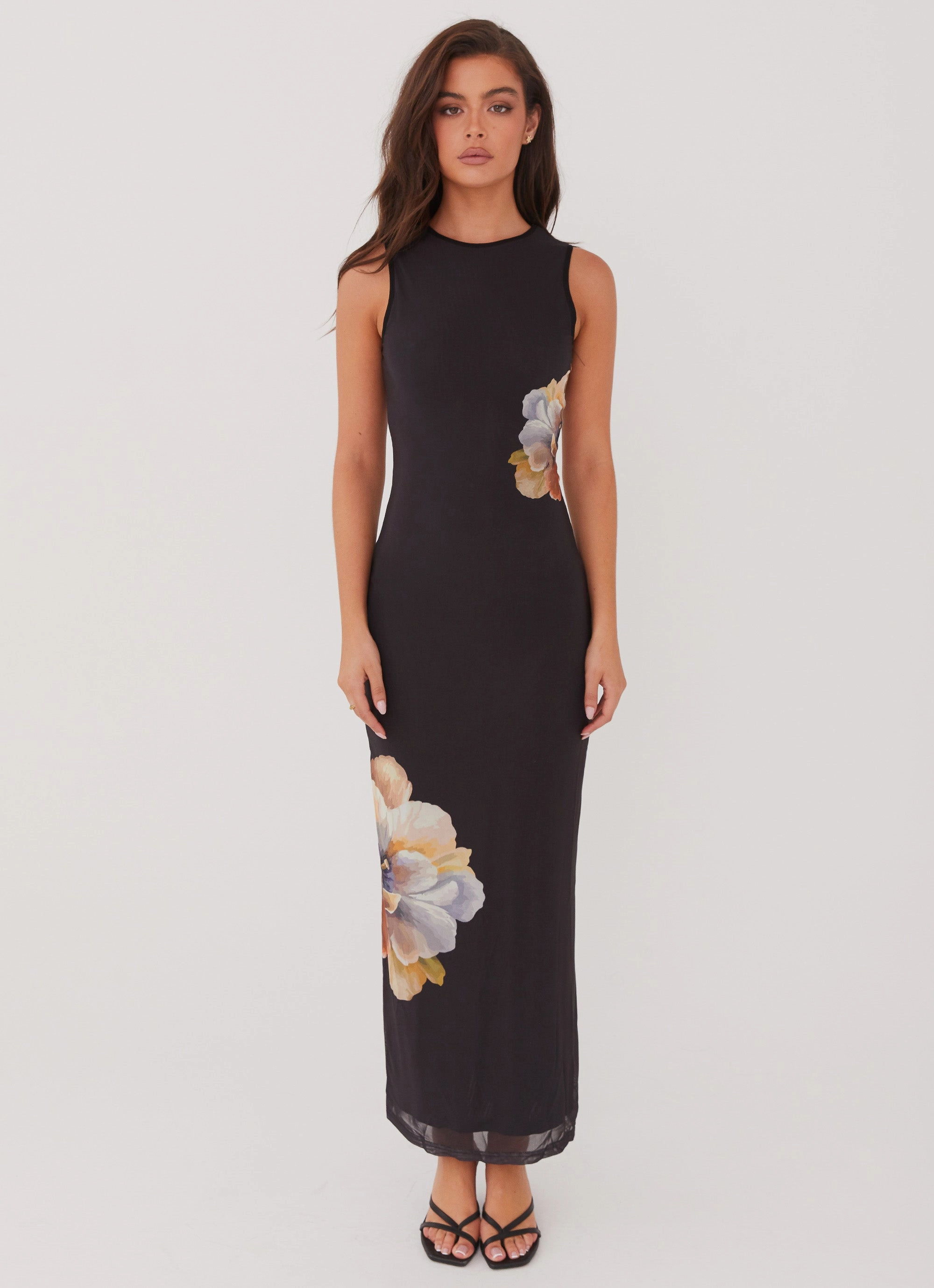 Layering-Piece Side Effects Mesh Maxi Dress - Black Orchid