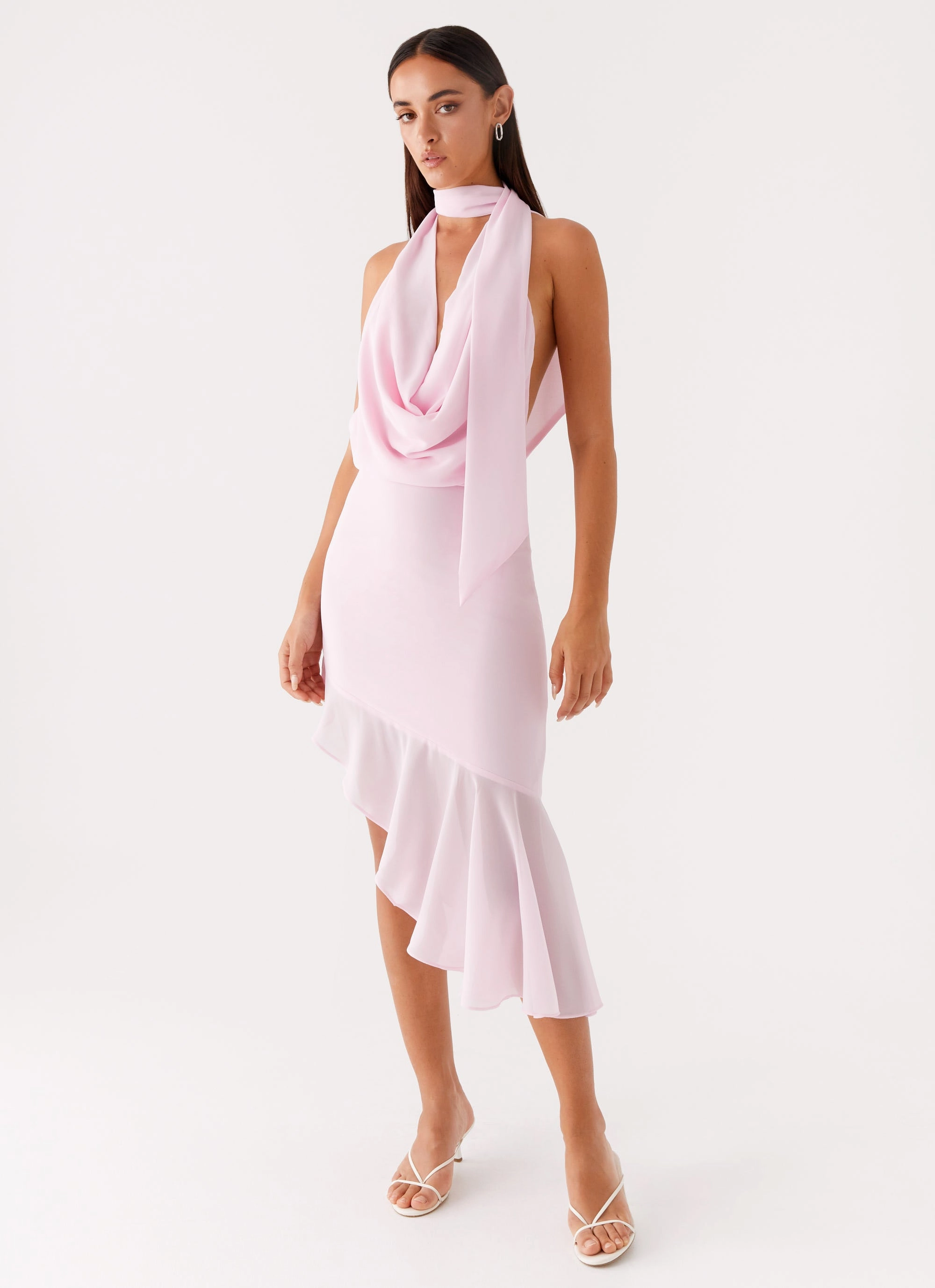 Layna Scarf Midi Dress - Pink Dreamy Texture Smocked-Detail