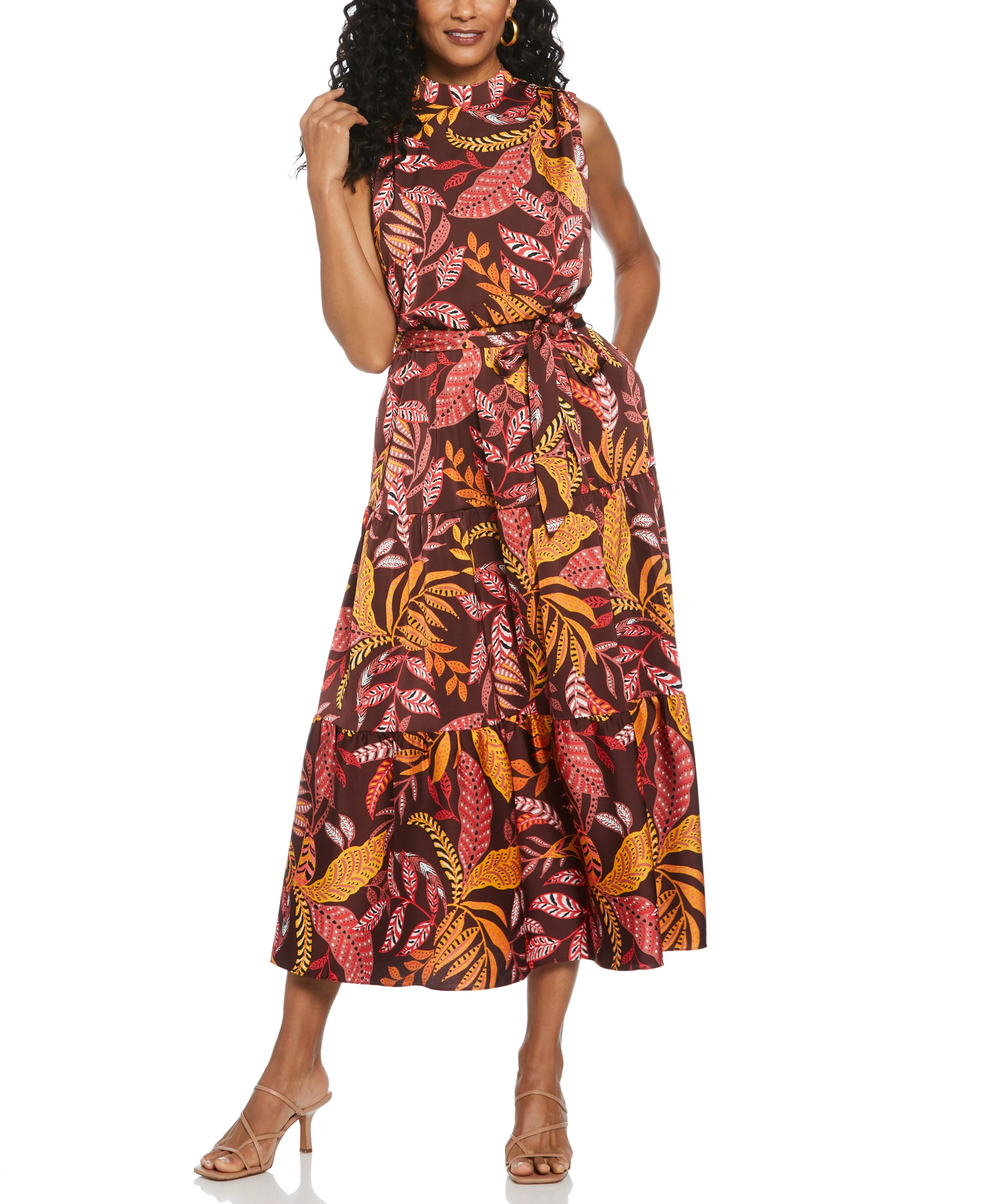 Leaf Print Belted Dress Comfy Design Light Weight