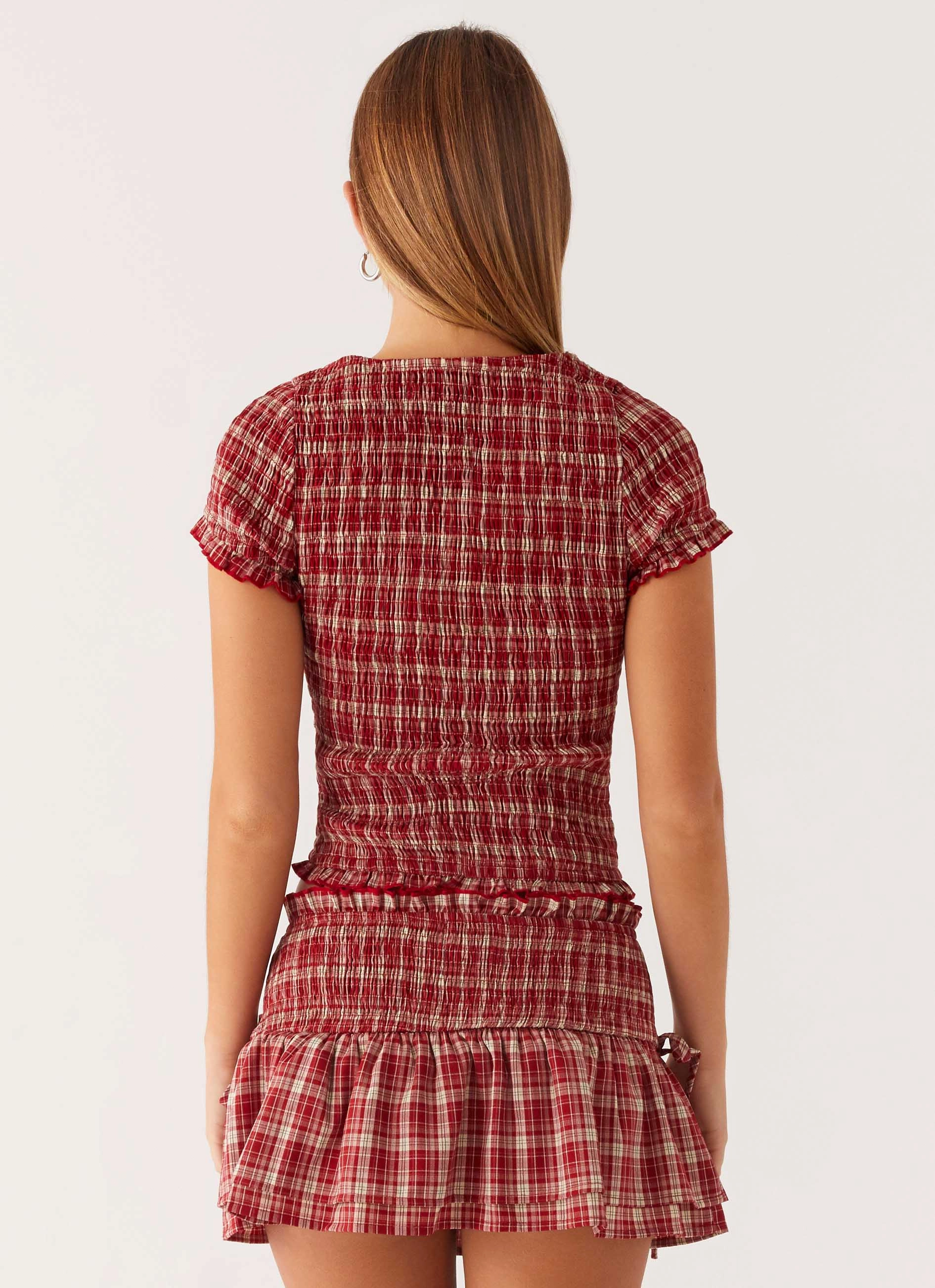 Lenore Mini Skirt - Ruby Check Light and Cozy Relaxed Comfort Fit