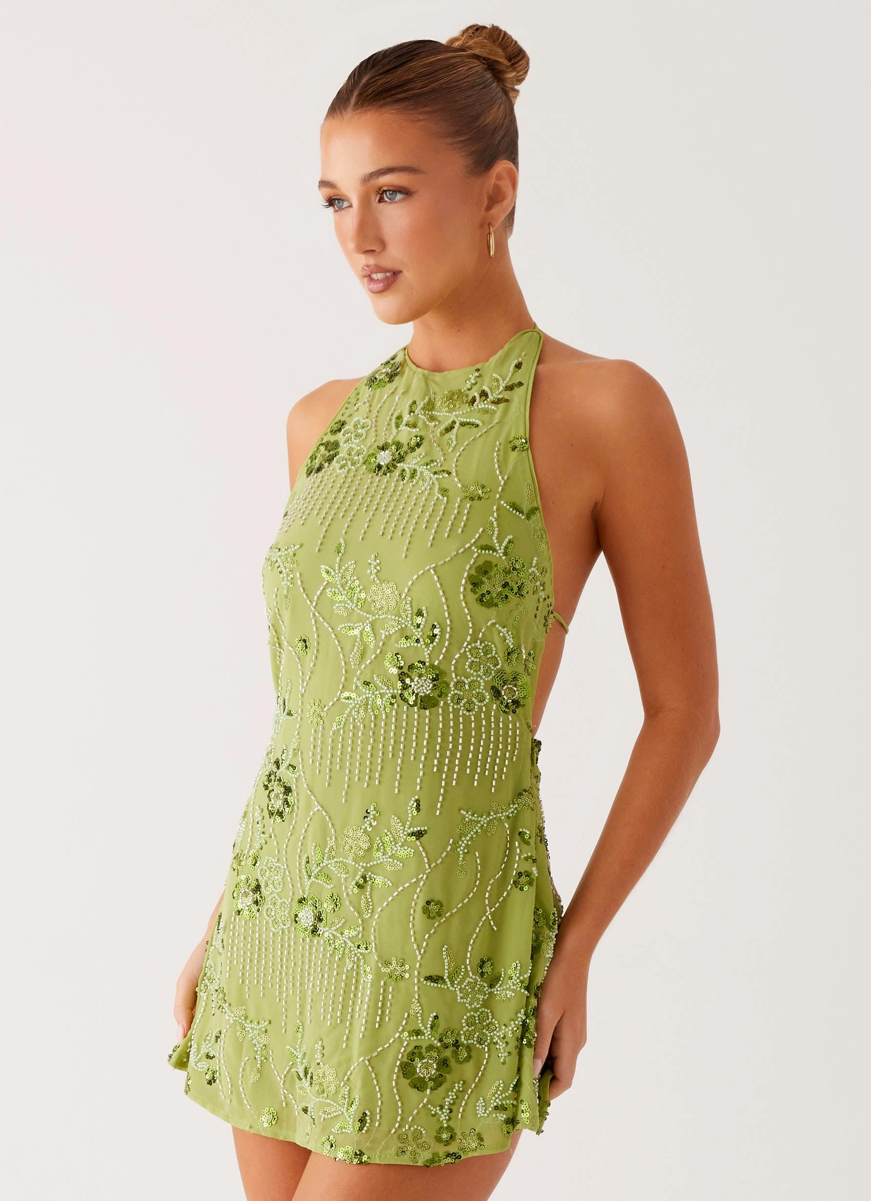 Leo Beaded Mini Dress - Green Simple Layer