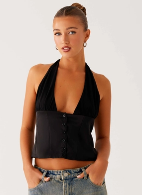 Tagless Collar Sport Top Lets Pretend Halterneck Top - Black