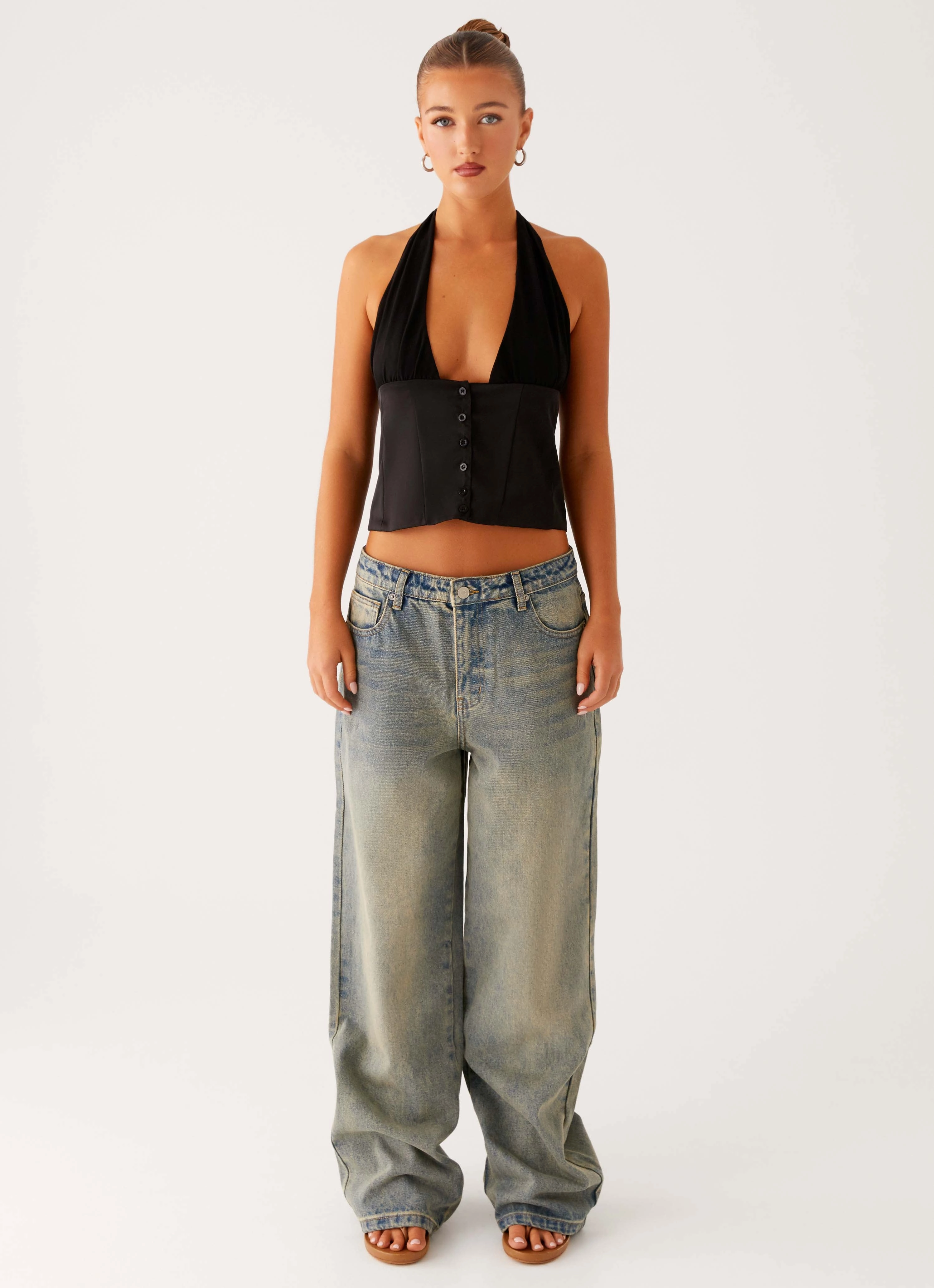 HeatRegulating Double Layered Hem Reinforcement Lets Pretend Halterneck Top - Black