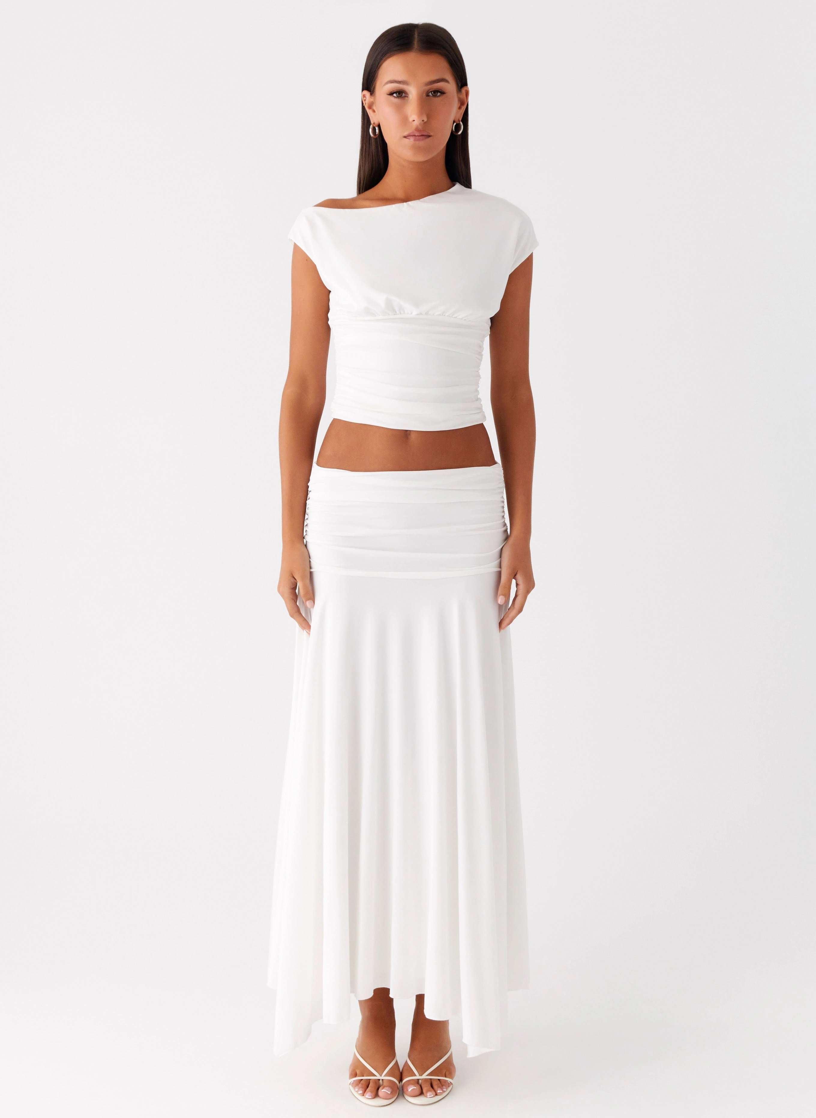Liana Asymmetrical Top - White Stretch Fit Versatile Layering