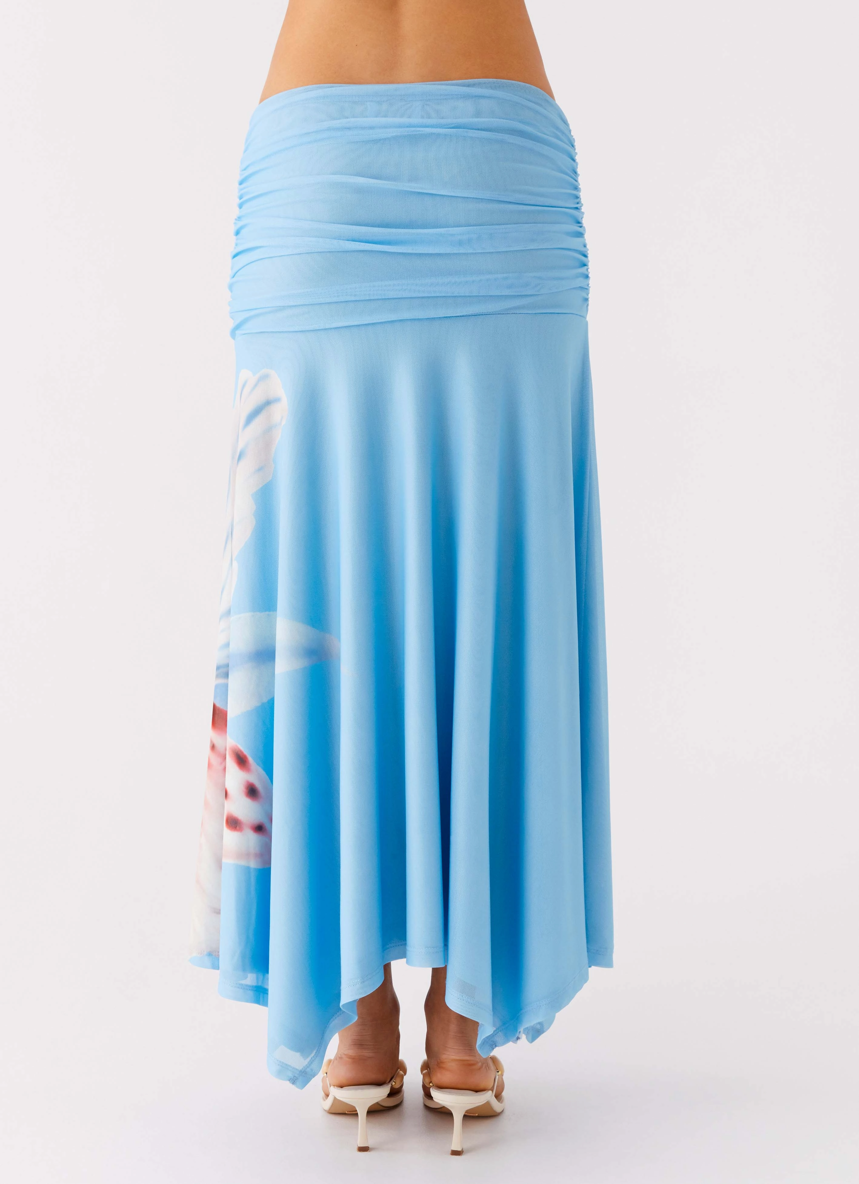 Soft Motion Metallic Finish Liana Ruched Maxi Skirt - Deep Sea Bloom