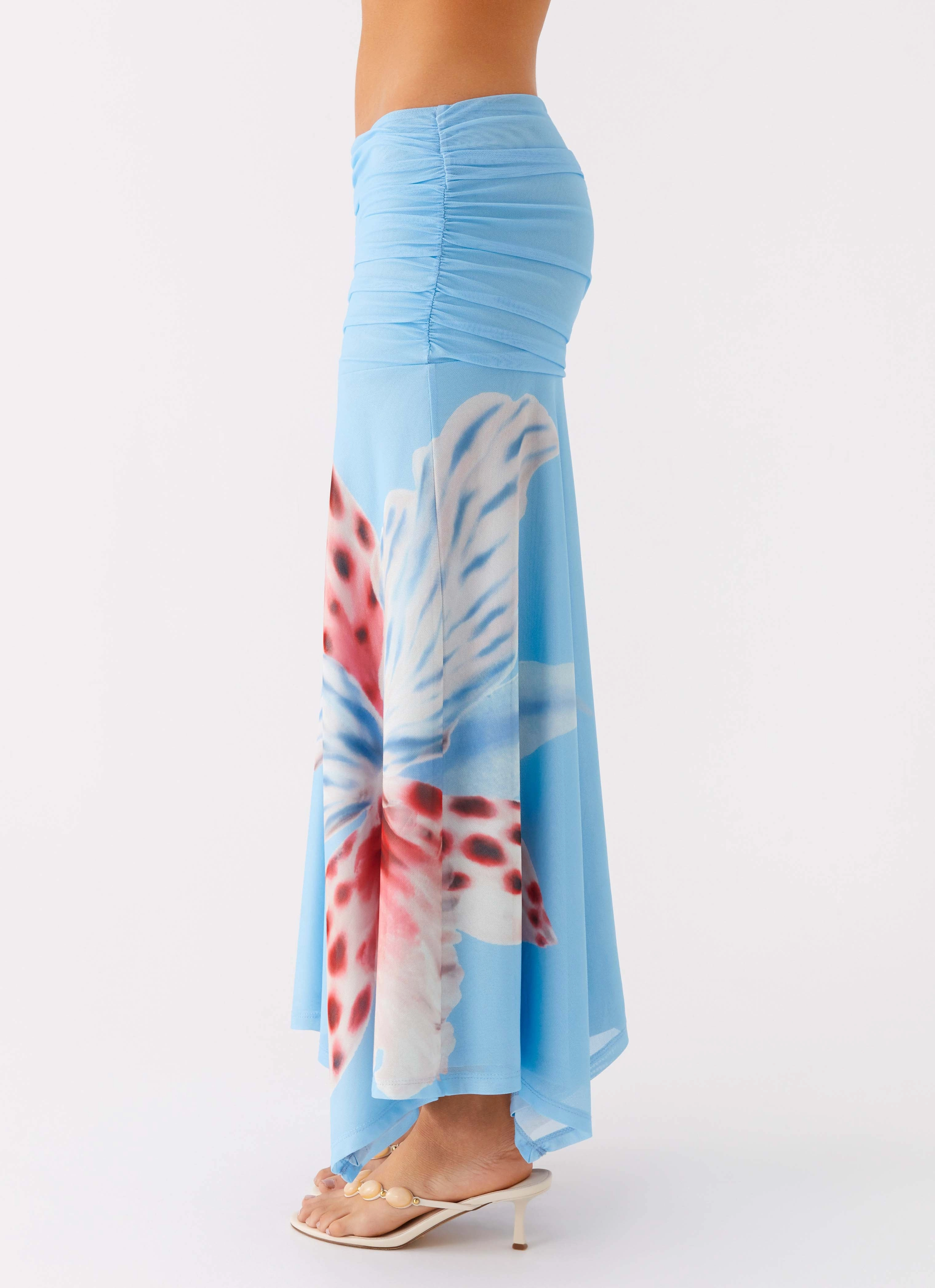 Liana Ruched Maxi Skirt - Deep Sea Bloom All Season Wear Smooth Cut