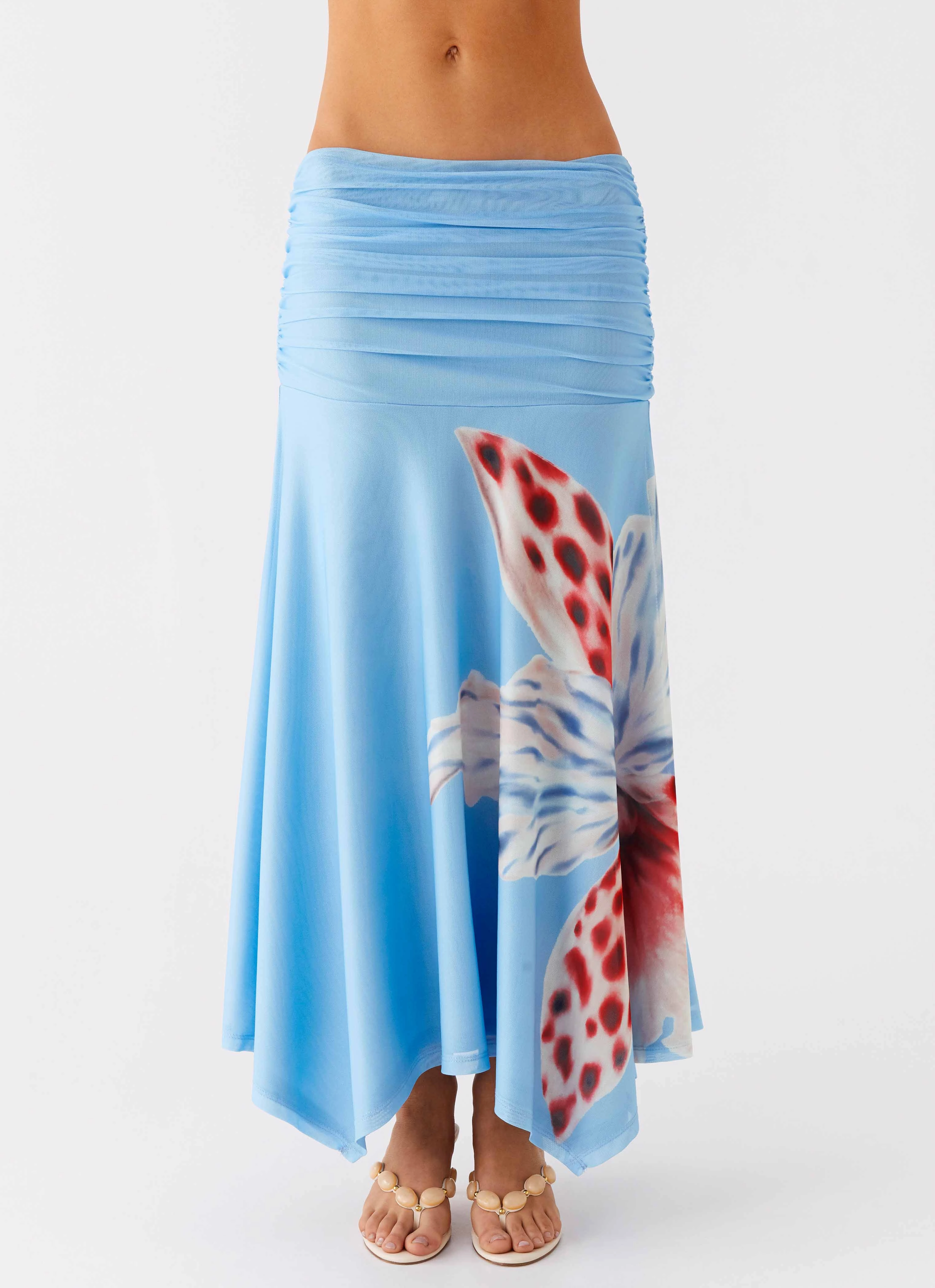 Non Irritating Seams Liana Ruched Maxi Skirt - Deep Sea Bloom