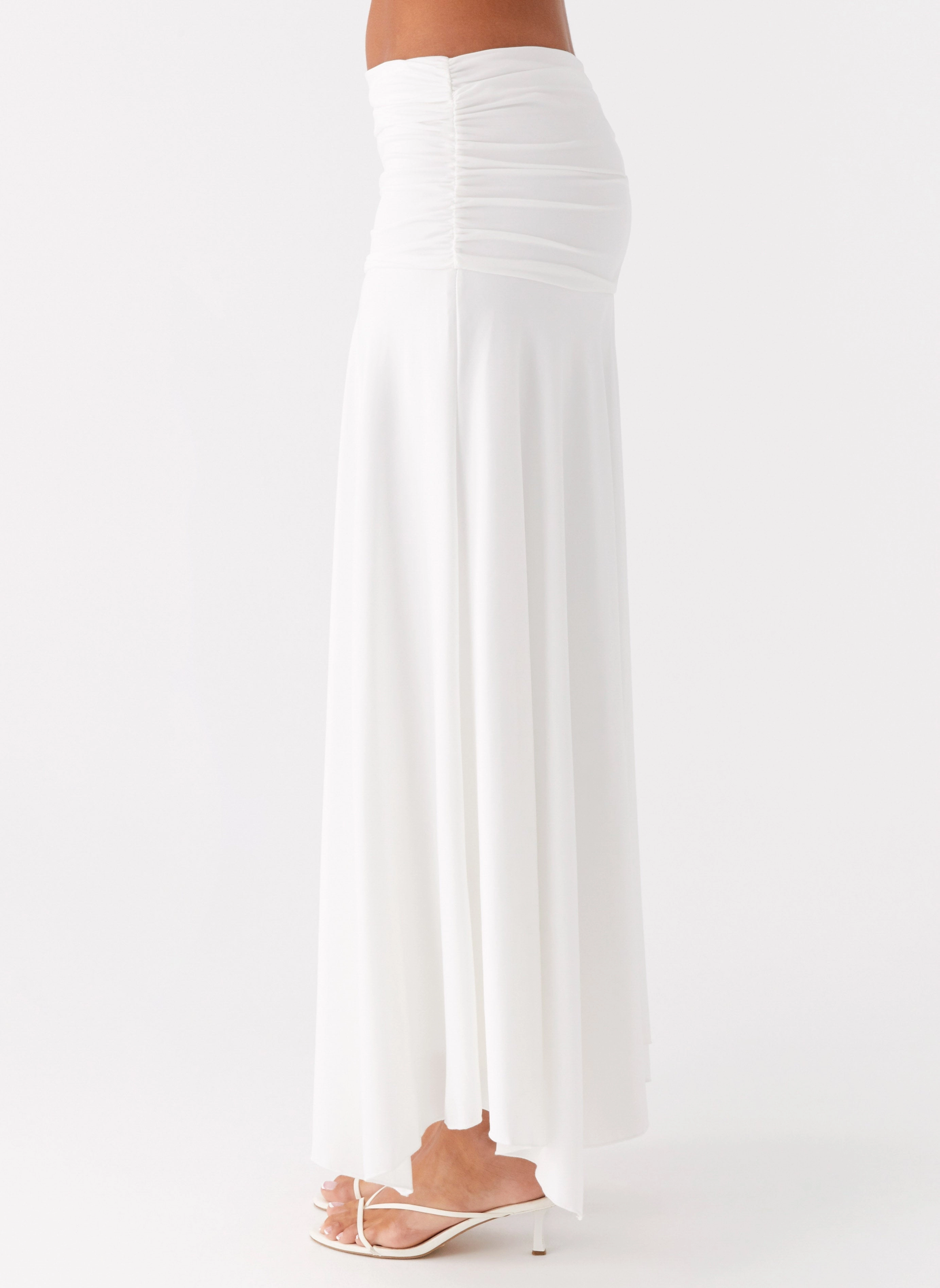 Liana Ruched Maxi Skirt - White Simple Style Creative Fashion