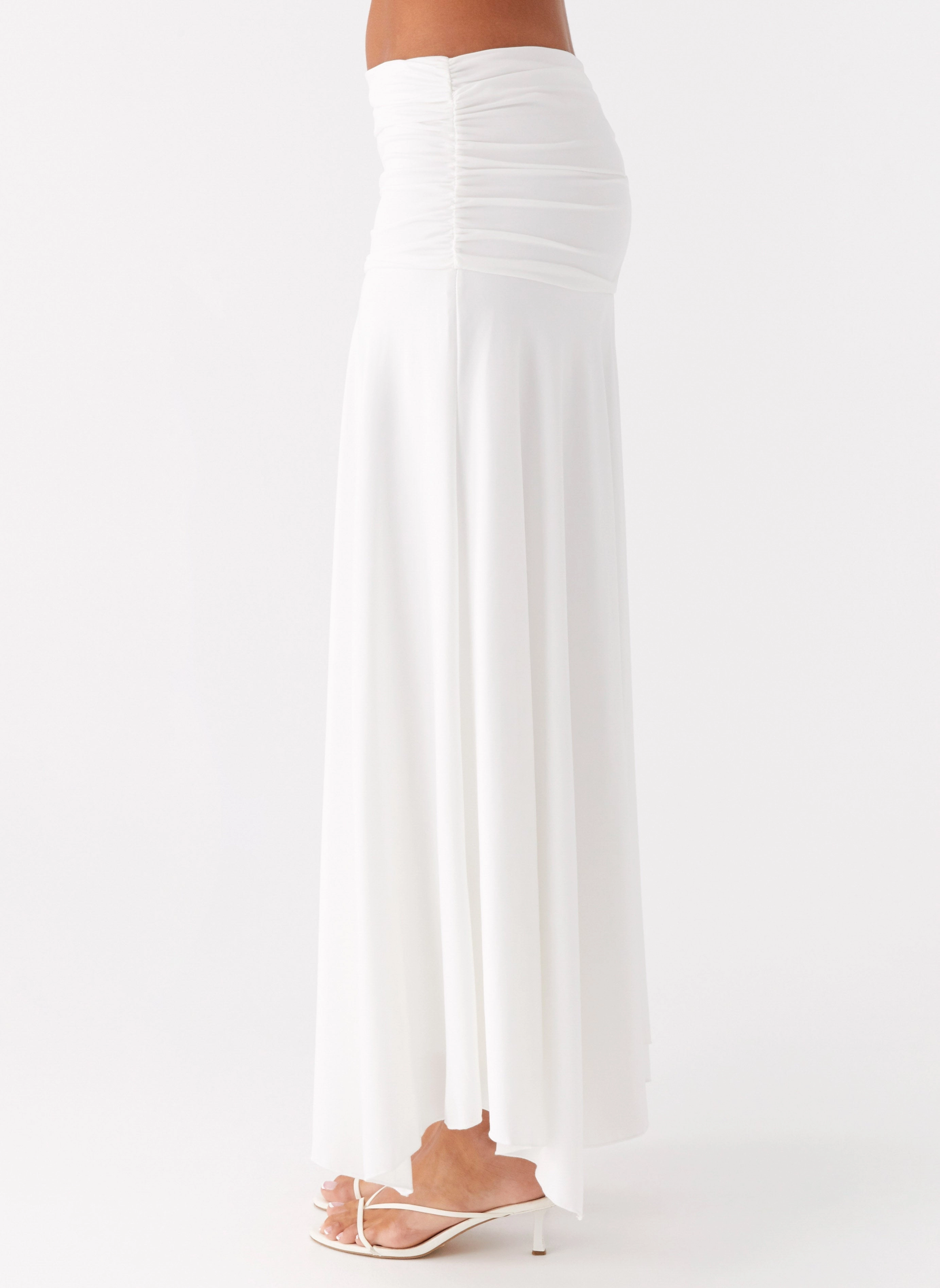 Romantic Vibe Denim style Liana Ruched Maxi Skirt - White