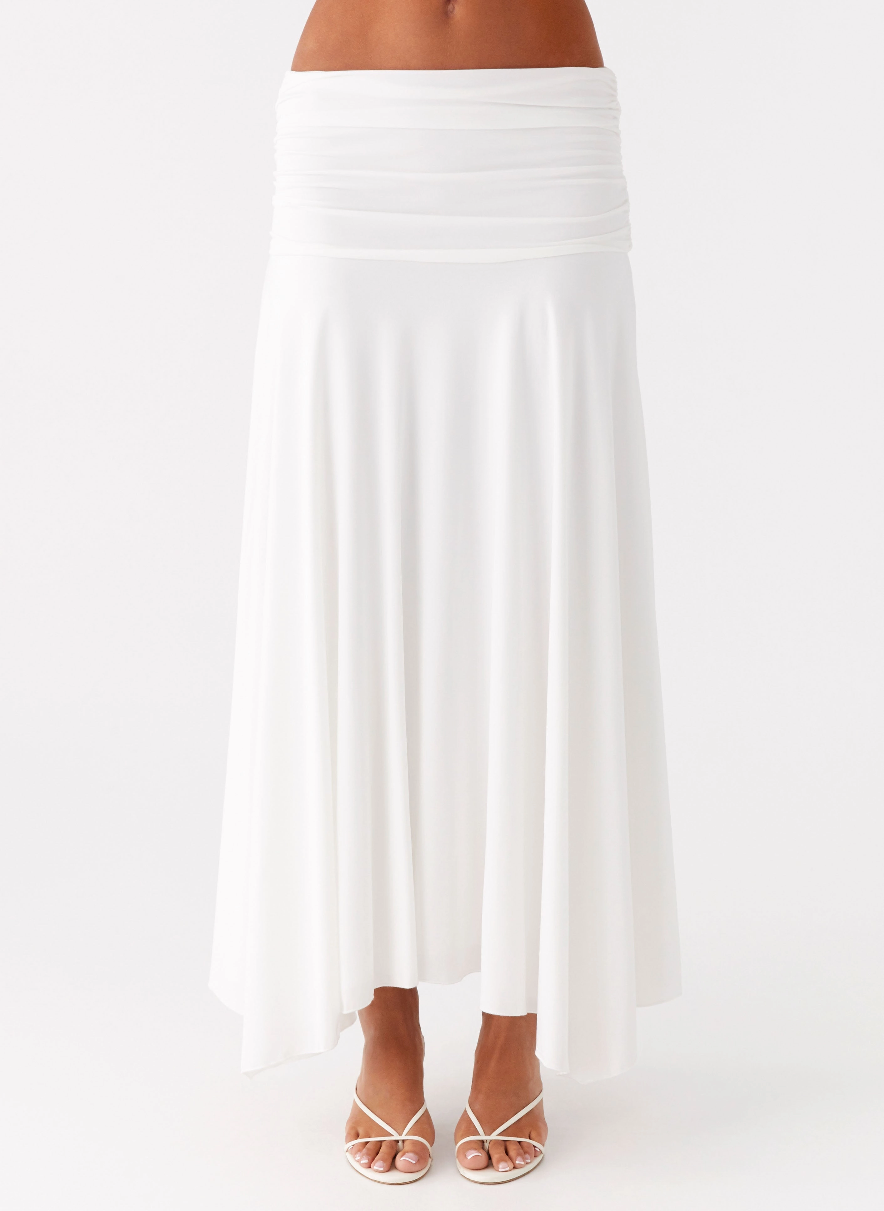 Liana Ruched Maxi Skirt - White Cozy Vibes light colors