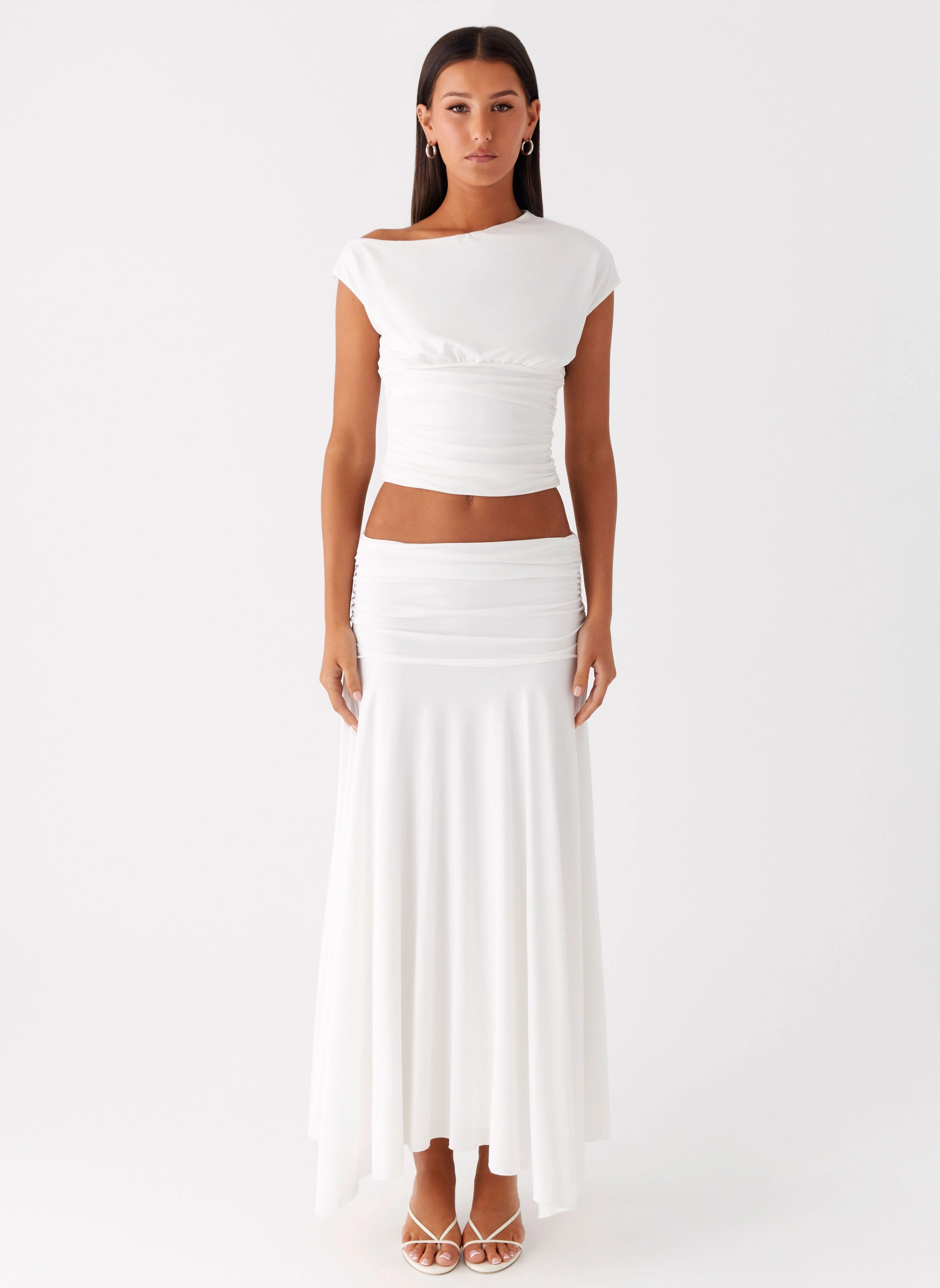Fitted Cut Dance Practice Liana Ruched Maxi Skirt - White