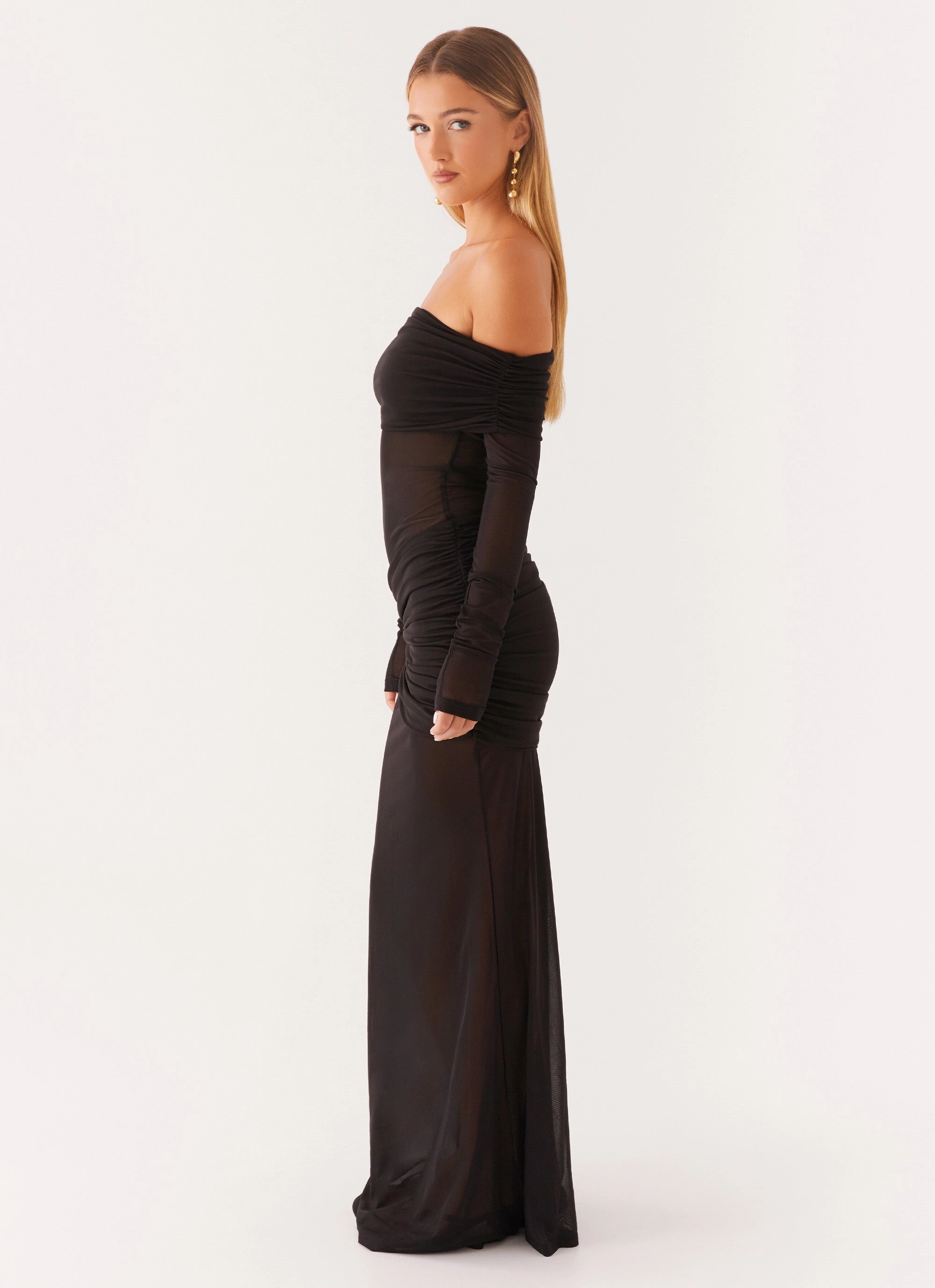 Beaded-Edge Clean Outline Liberty Maxi Dress - Black